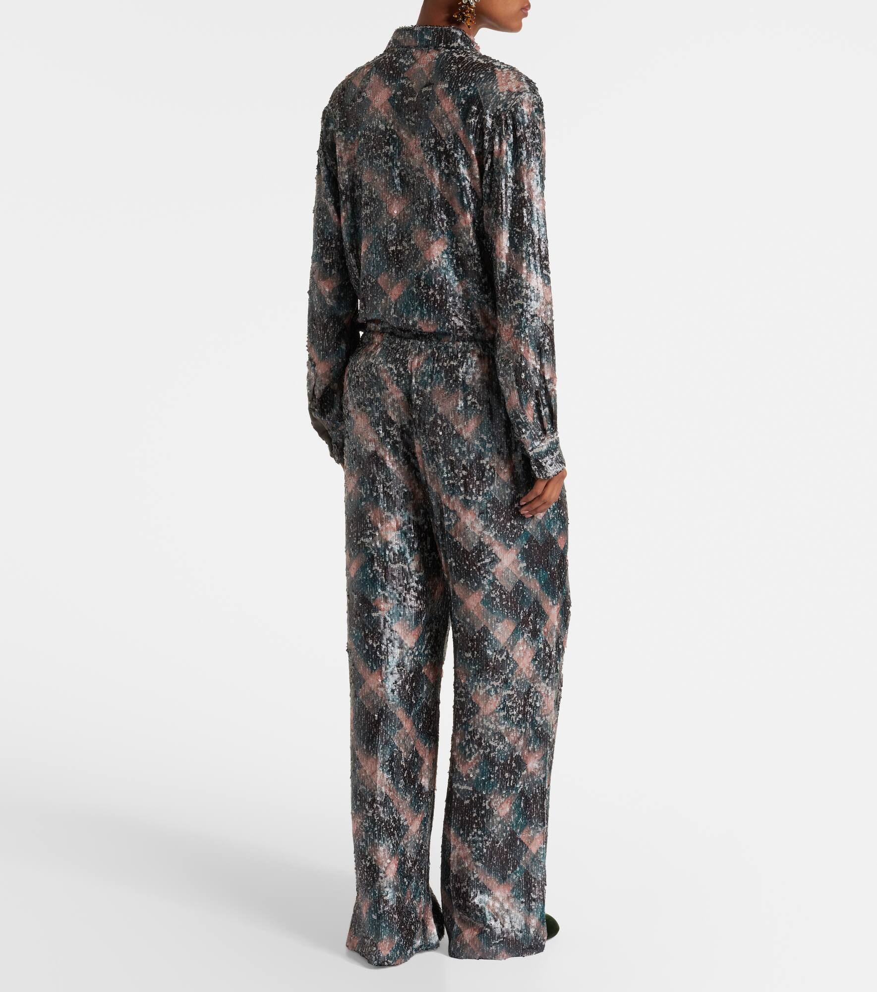 Checked sequined palazzo pants - 3