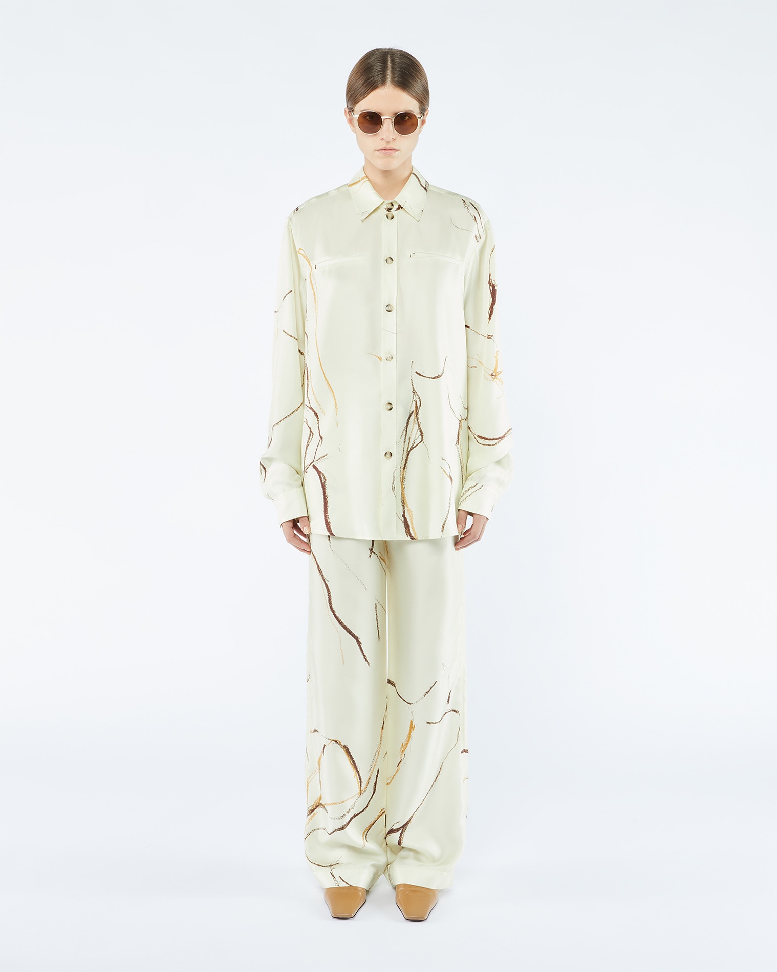 SABRIN - Printed twill silk shirt - Line drawing - 2