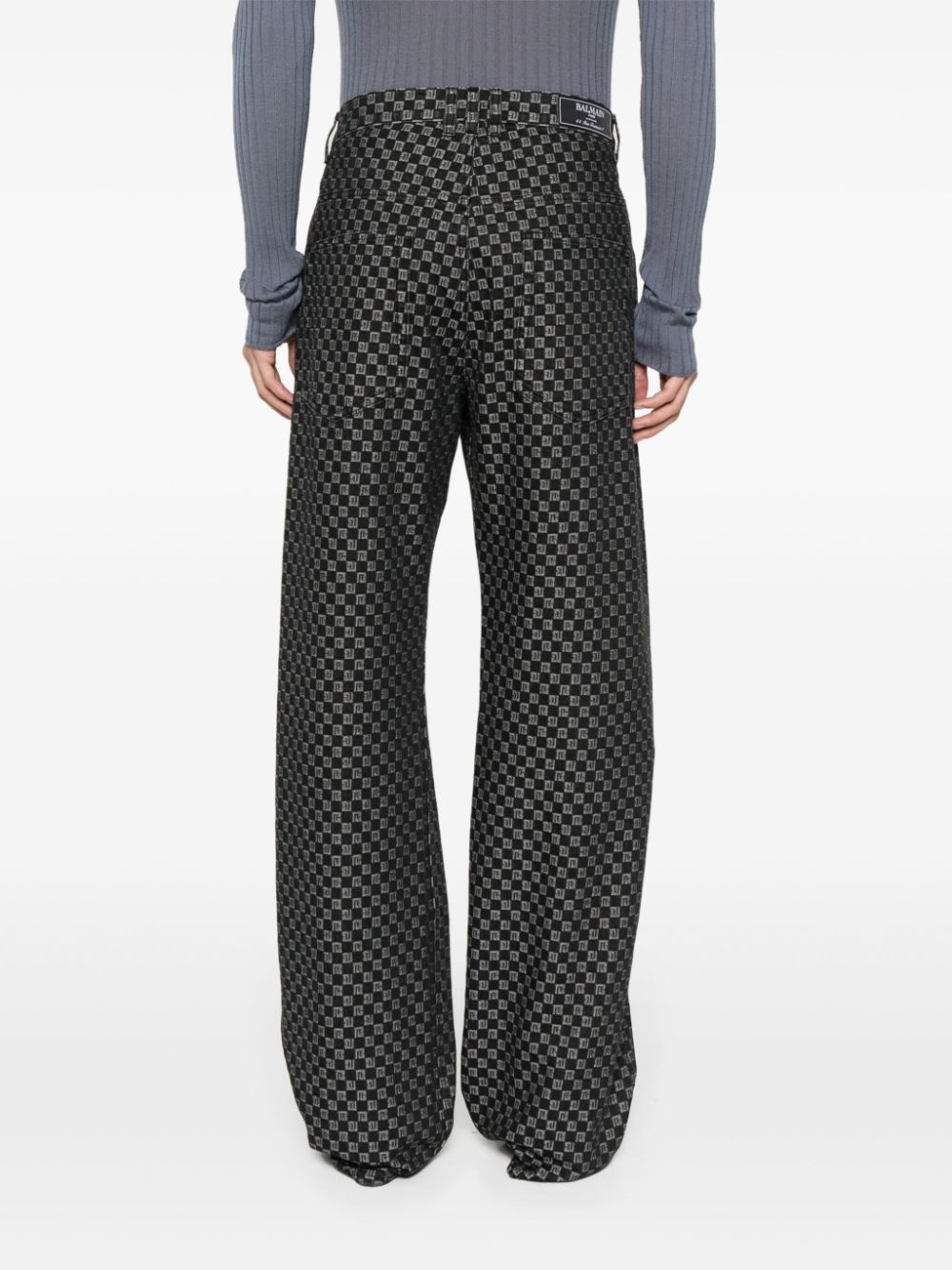 monogram-pattern long-length wide-leg jeans - 4