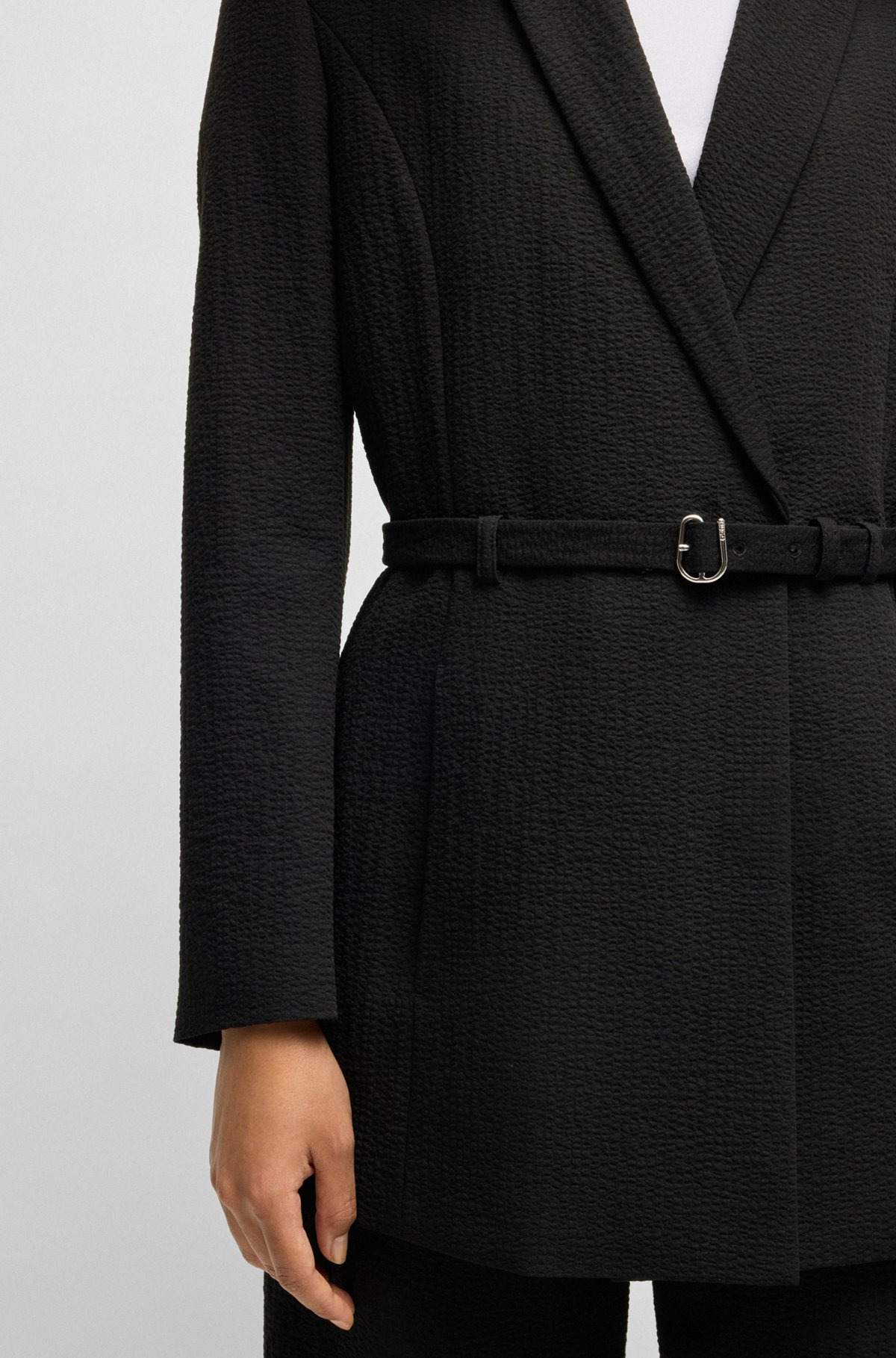 REGULAR-FIT BLAZER IN SEERSUCKER WITH BUCKLED BELT - 5