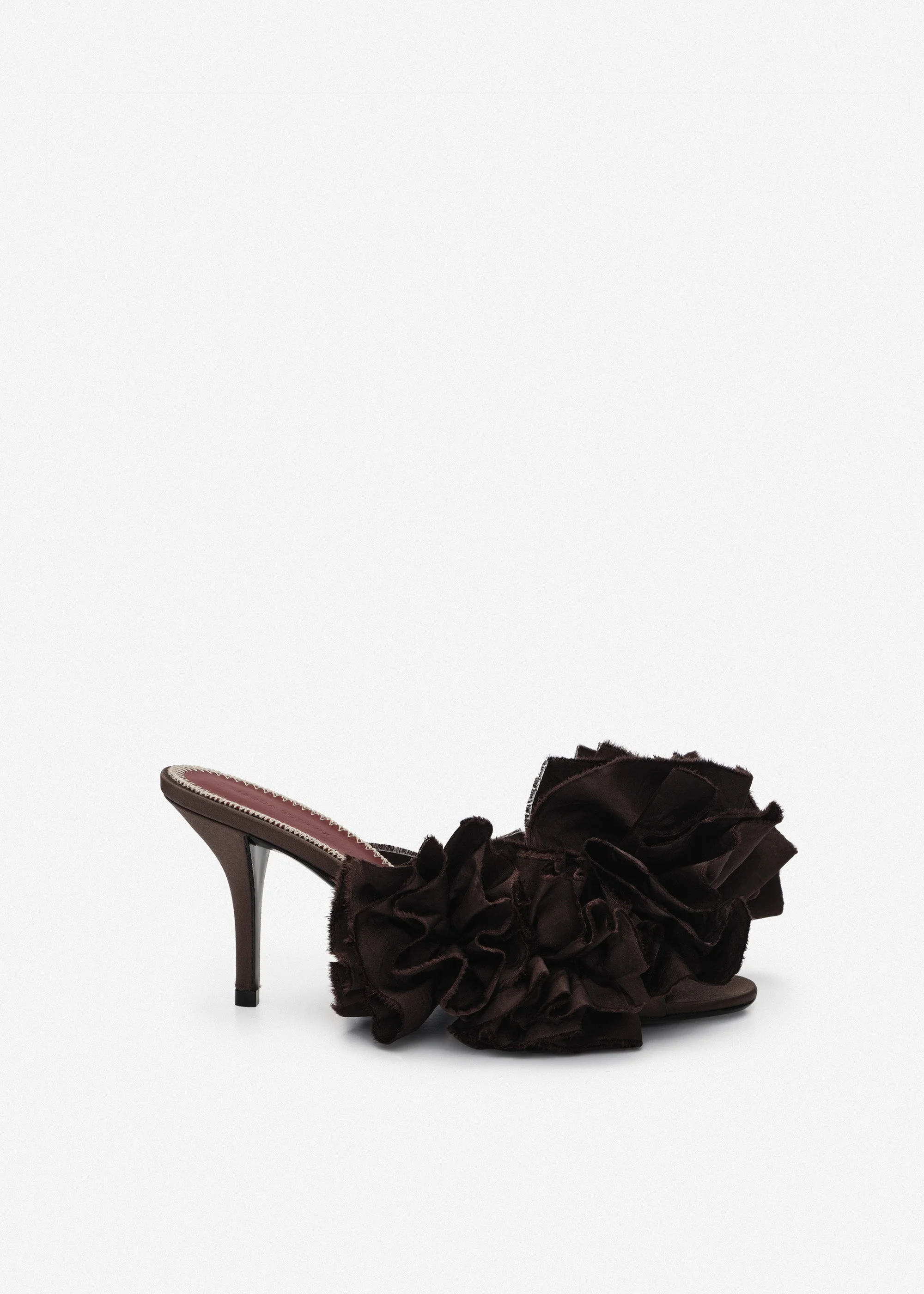 Satin mules with taffeta flowers in brown - 1