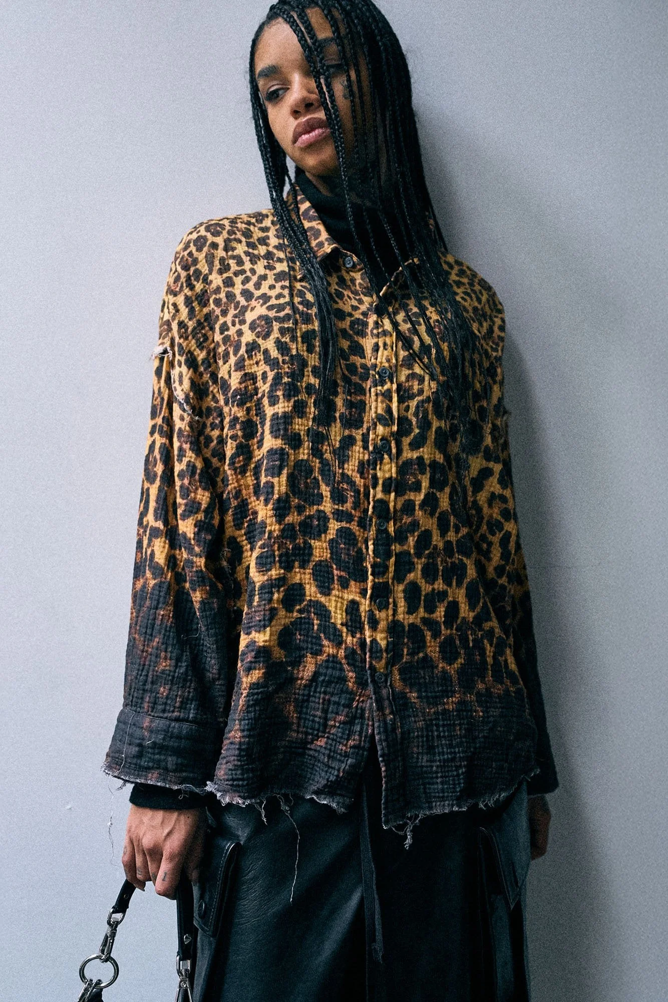 Shredded Seam Drop Neck Shirt - 1