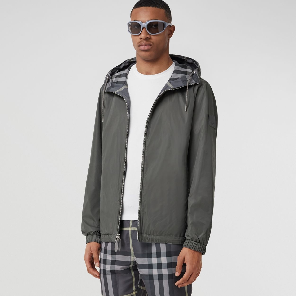 Reversible Check Cotton Blend Hooded Jacket - 8