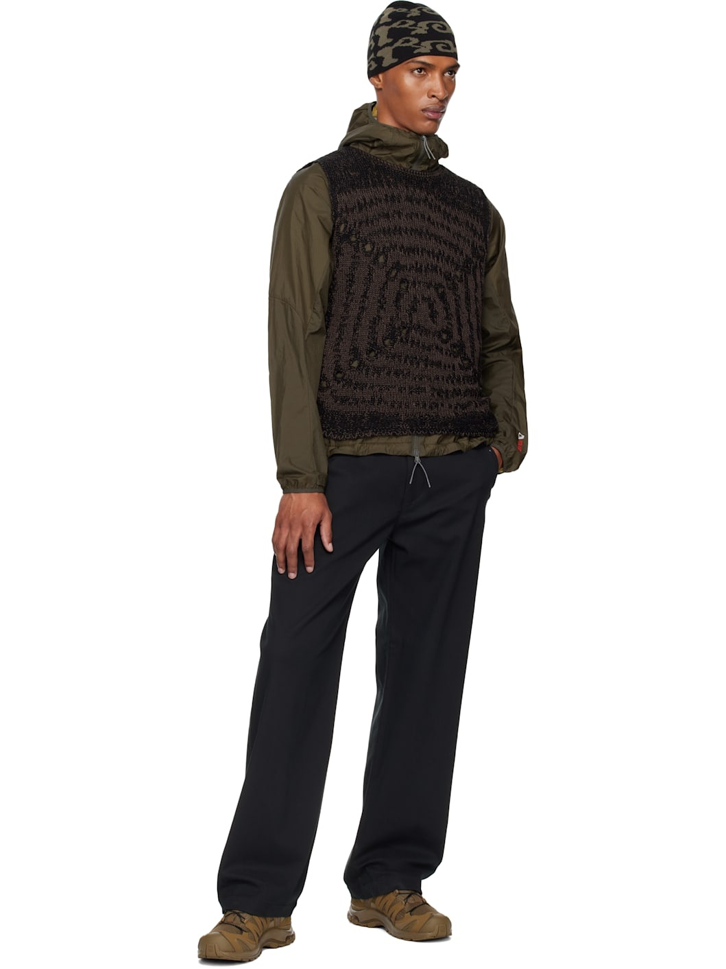 Black & Brown Vortex Crewneck Vest - 4