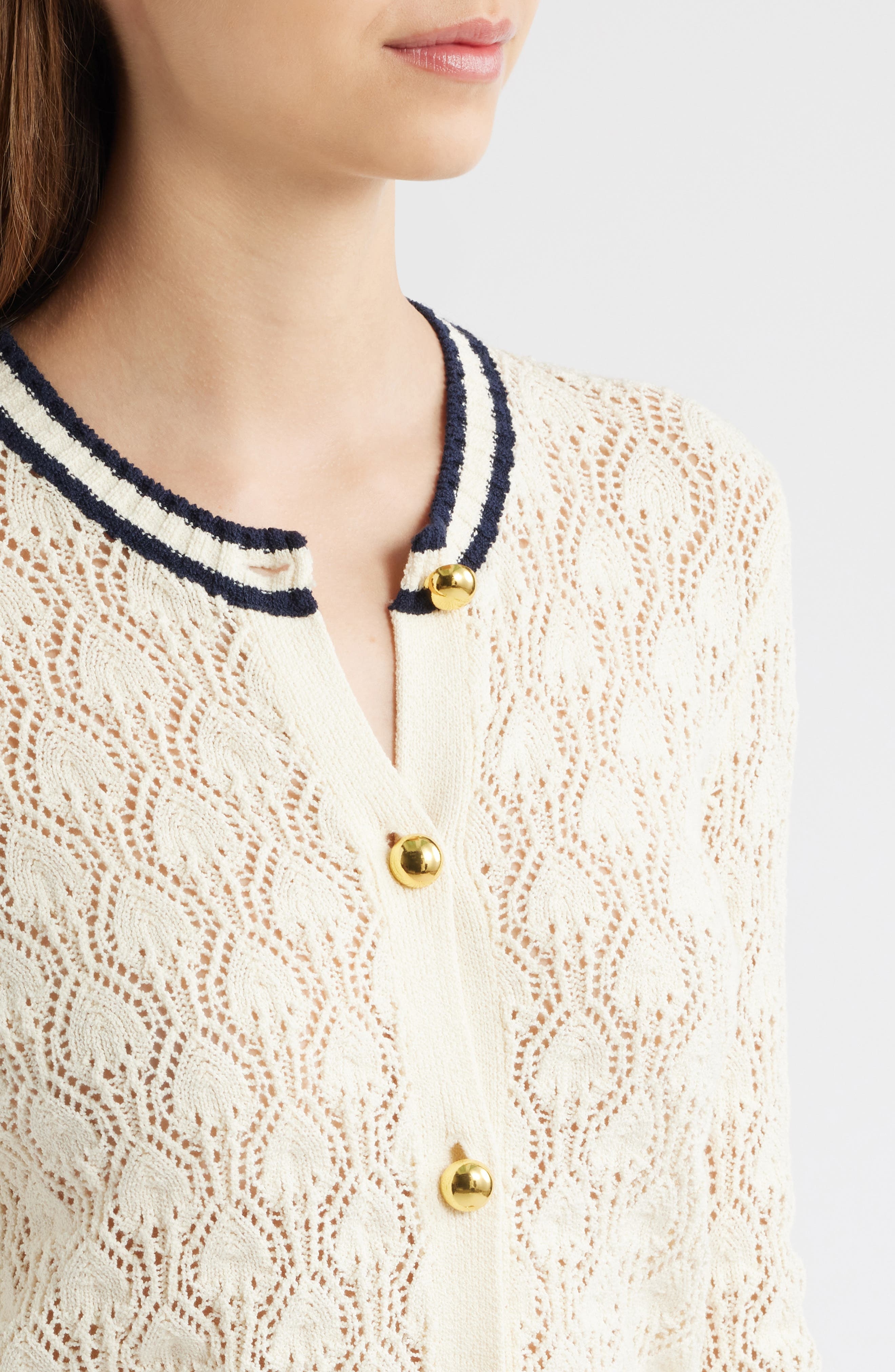 FRAME The Rookie Open Stitch Cardigan in Cream Multi at Nordstrom - 4