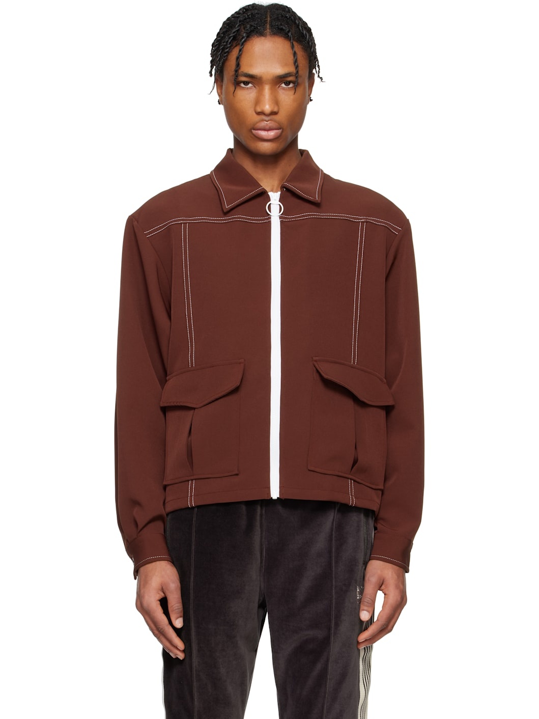 Brown Stitched Sport Jacket - 1