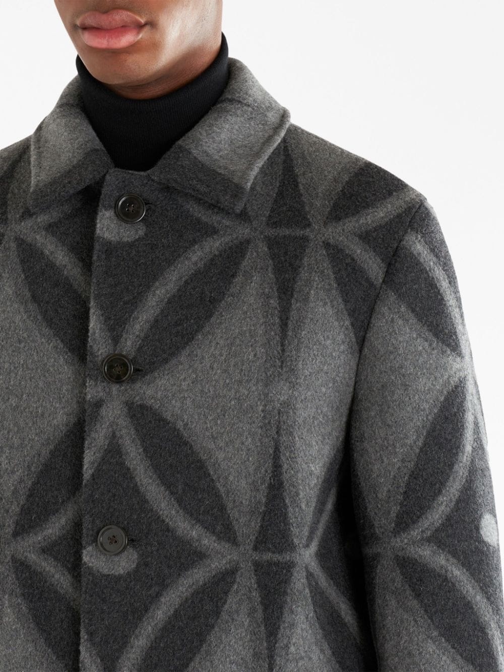 geometric-jacquard wool coat - 4