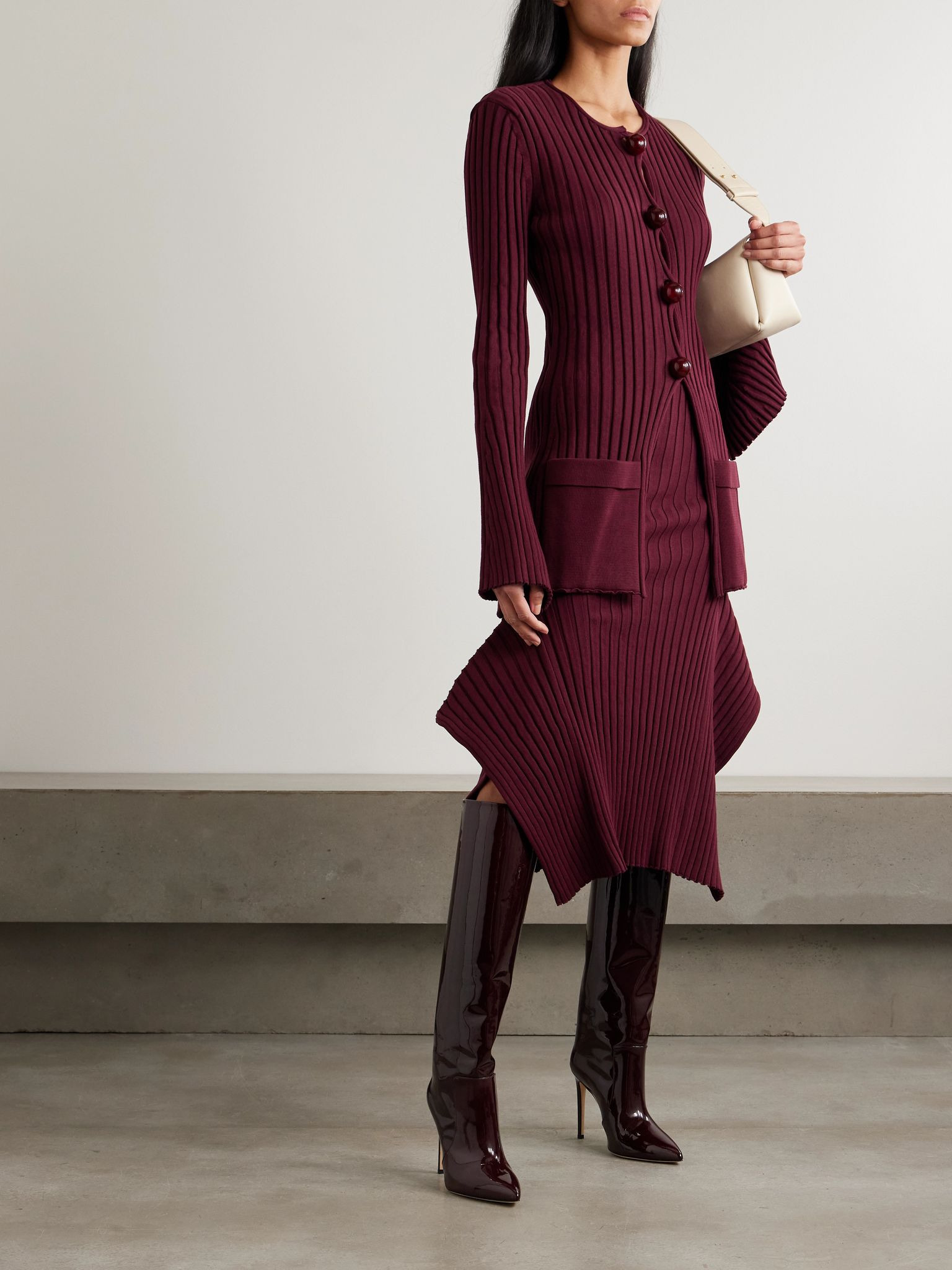 Ribbed organic cotton cardigan Burgundy - 2