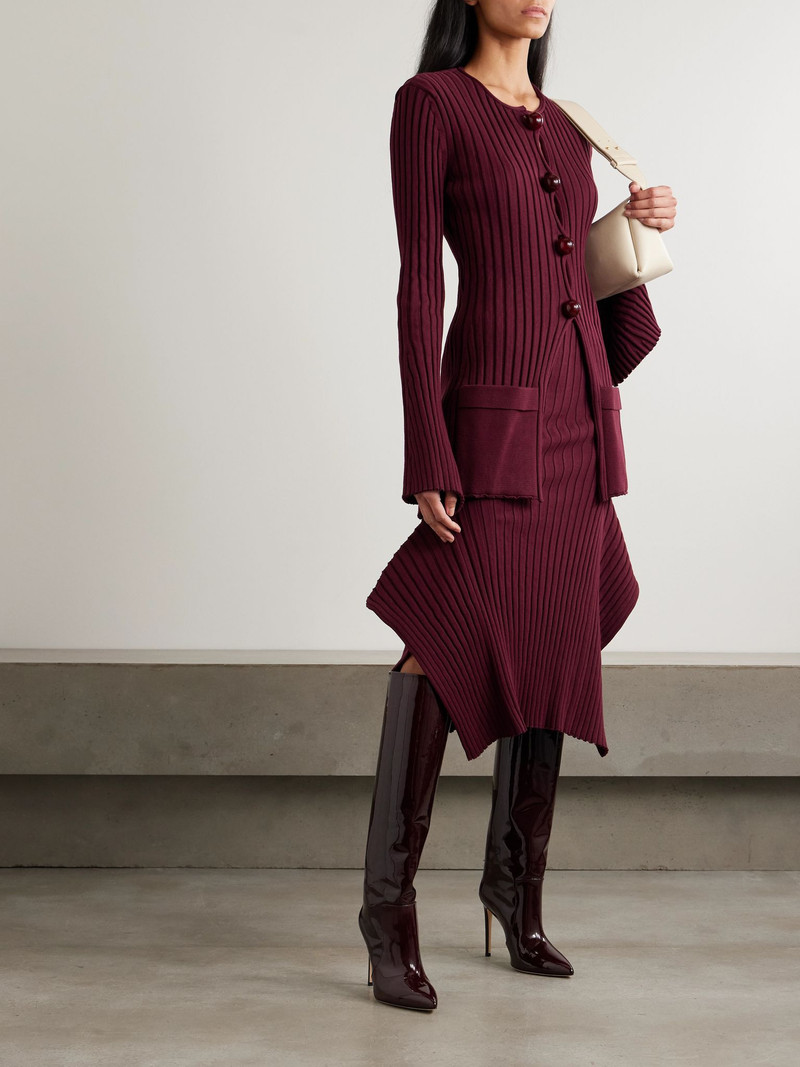 Stella McCartney Ribbed organic cotton cardigan Burgundy outlook