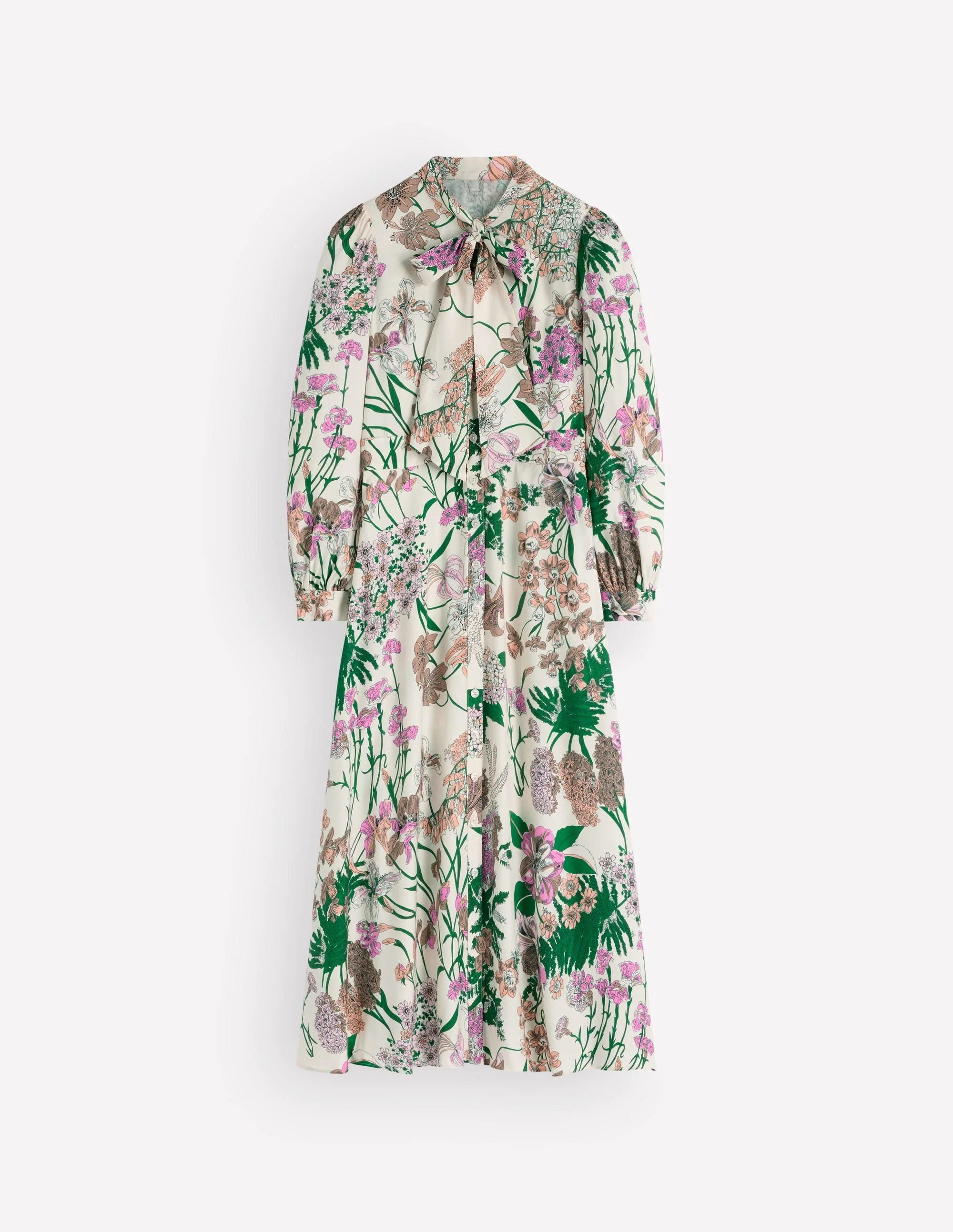 Bow Detail Shirt Dress-Ivory, Whimsical Flora - 1