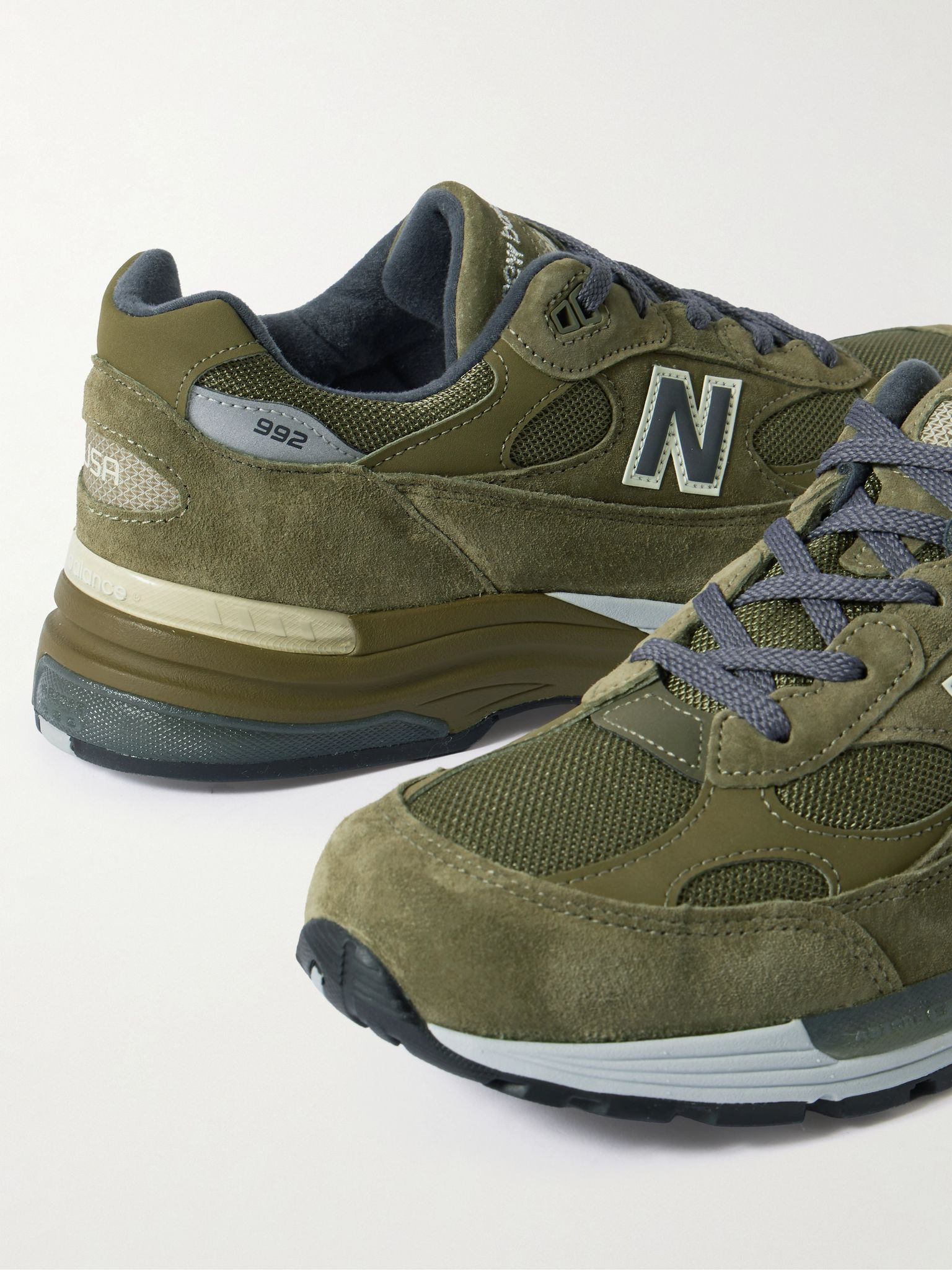 M992 Leather-Trimmed Suede, Nubuck and Mesh Sneakers Green - 5