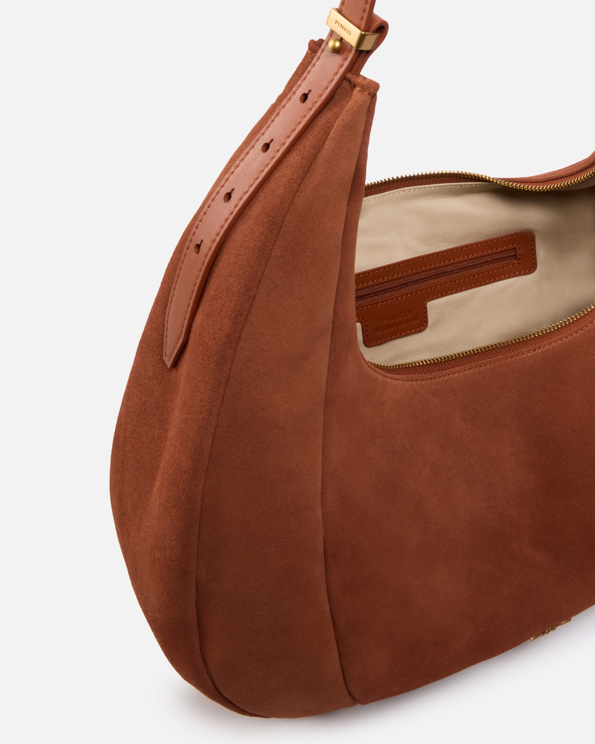 LARGE SUEDE HOBO SHOULDER BAG WITH LEATHER HANDLE - 4