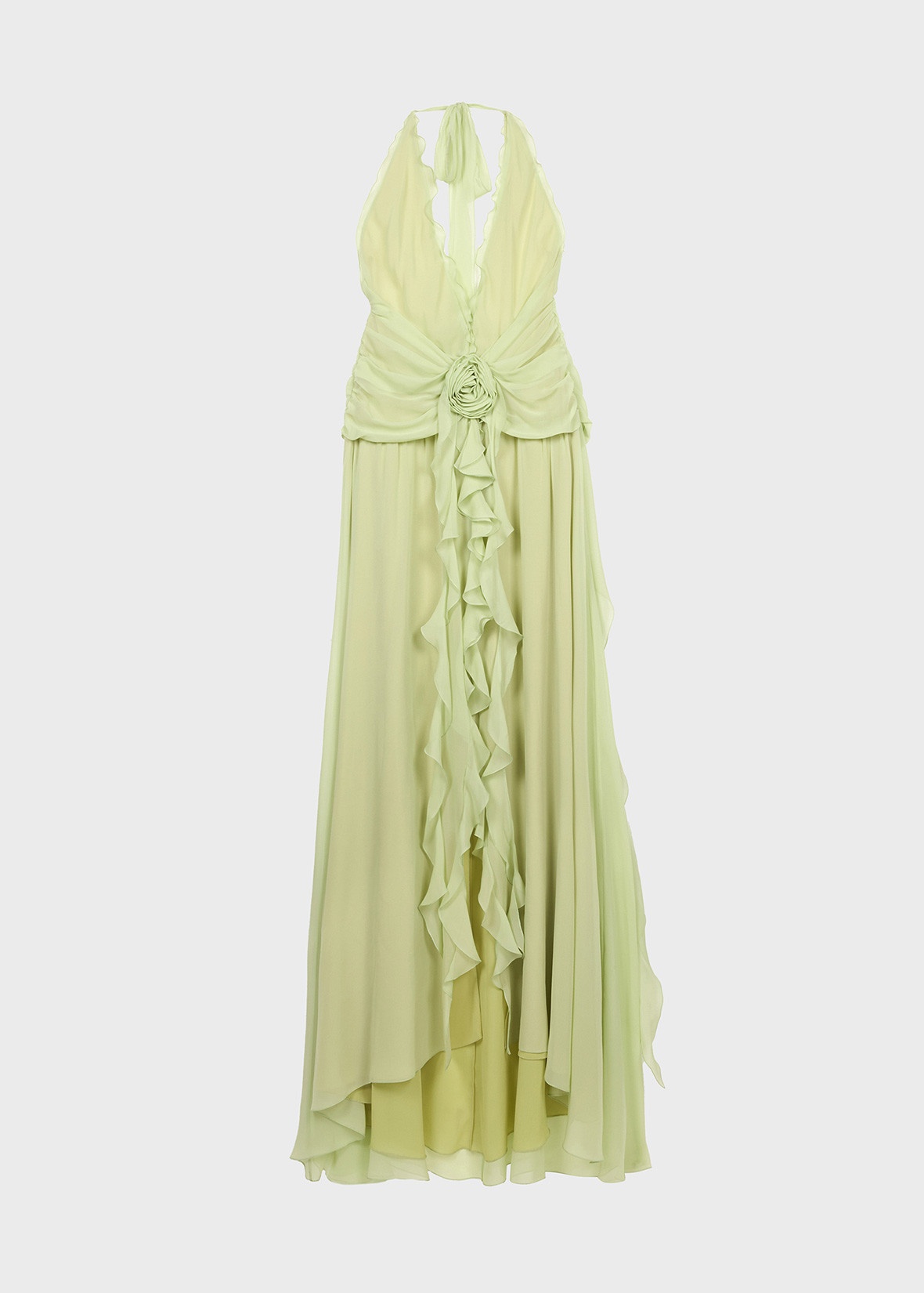 LONG GEORGETTE DRESS WITH RUFFLES AND ROSE DECORATION - 1