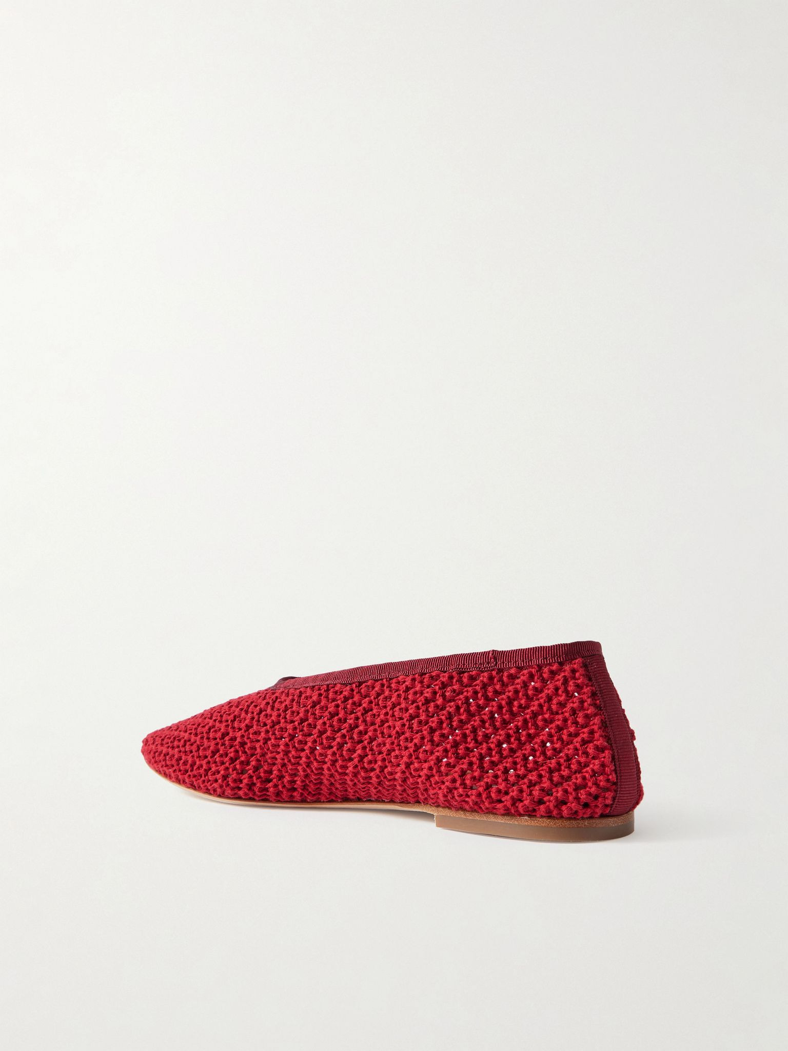 Alba grosgrain-trimmed crocheted ballet flats Red - 3