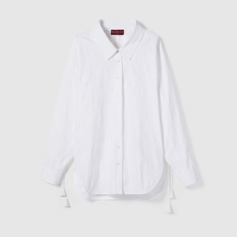 Cotton floral jacquard shirt with tie - 1