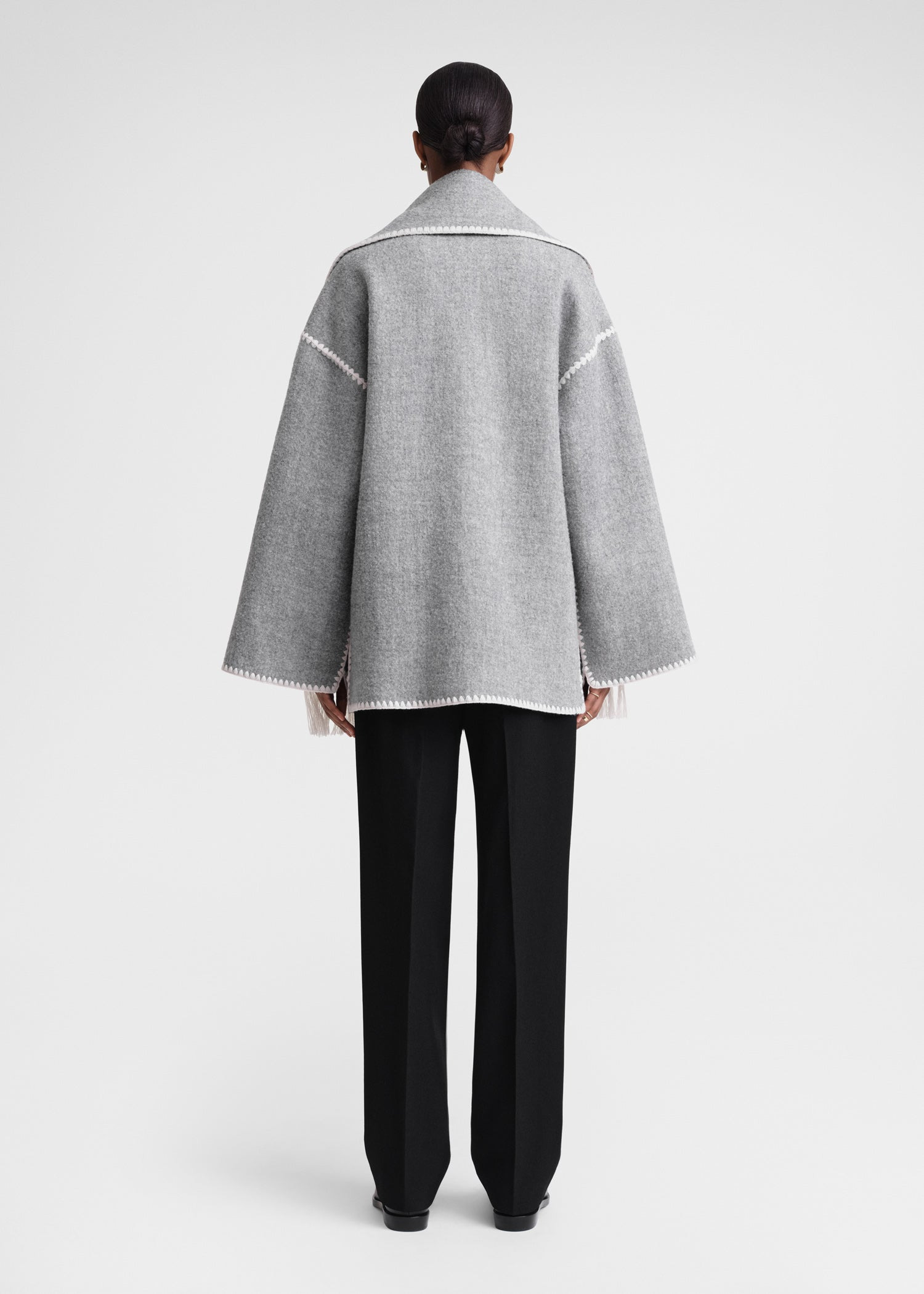 Embroidered scarf jacket light grey mélange - 4