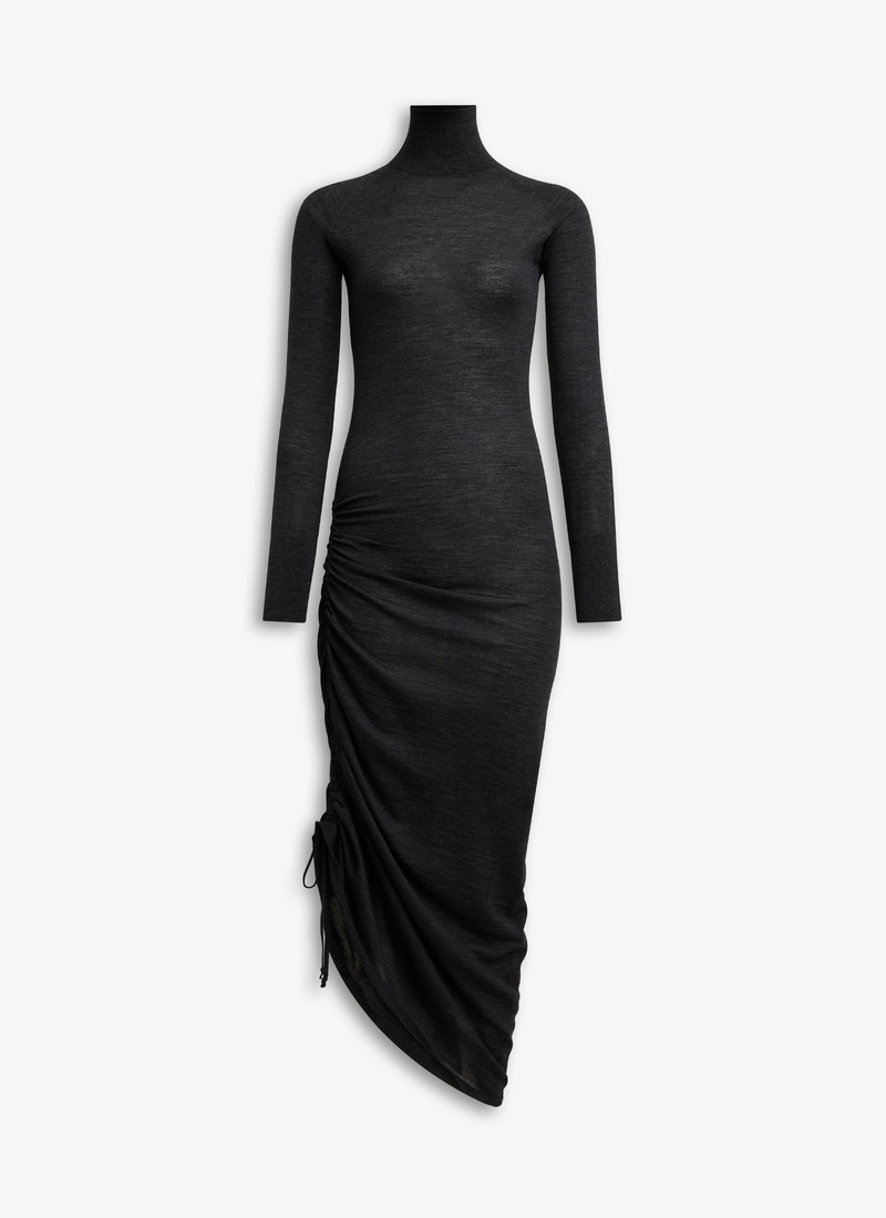 LONG SLEEVE DRAPED KNIT DRESS - 1
