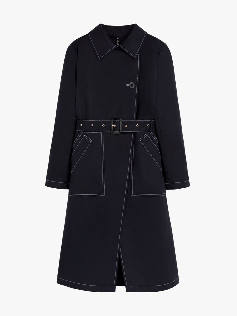 GIGI NAVY RAINTEC COTTON ASSYMETRIC TRENCH COAT 1