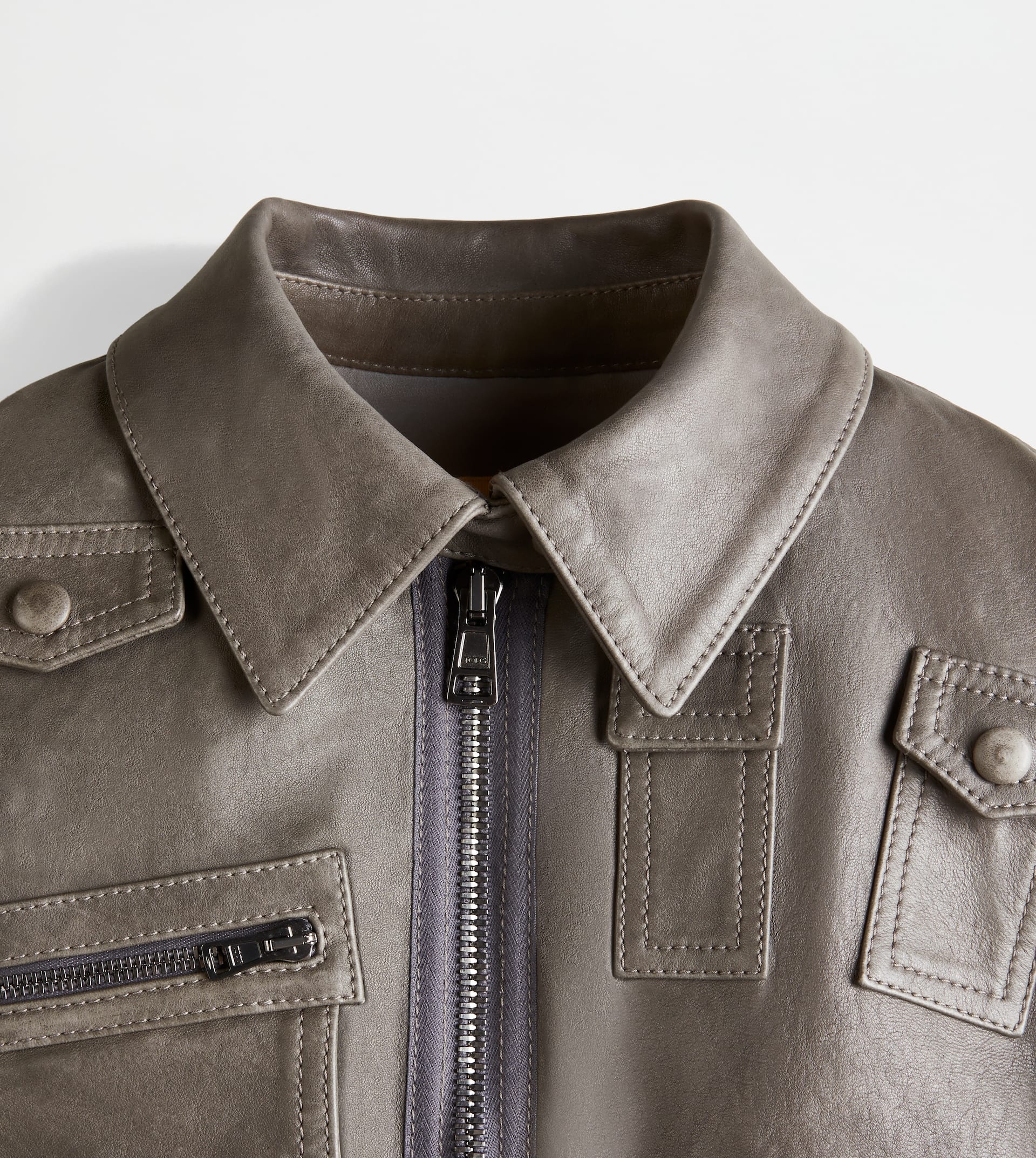 AVIATOR JACKET IN LEATHER - GREY - 10