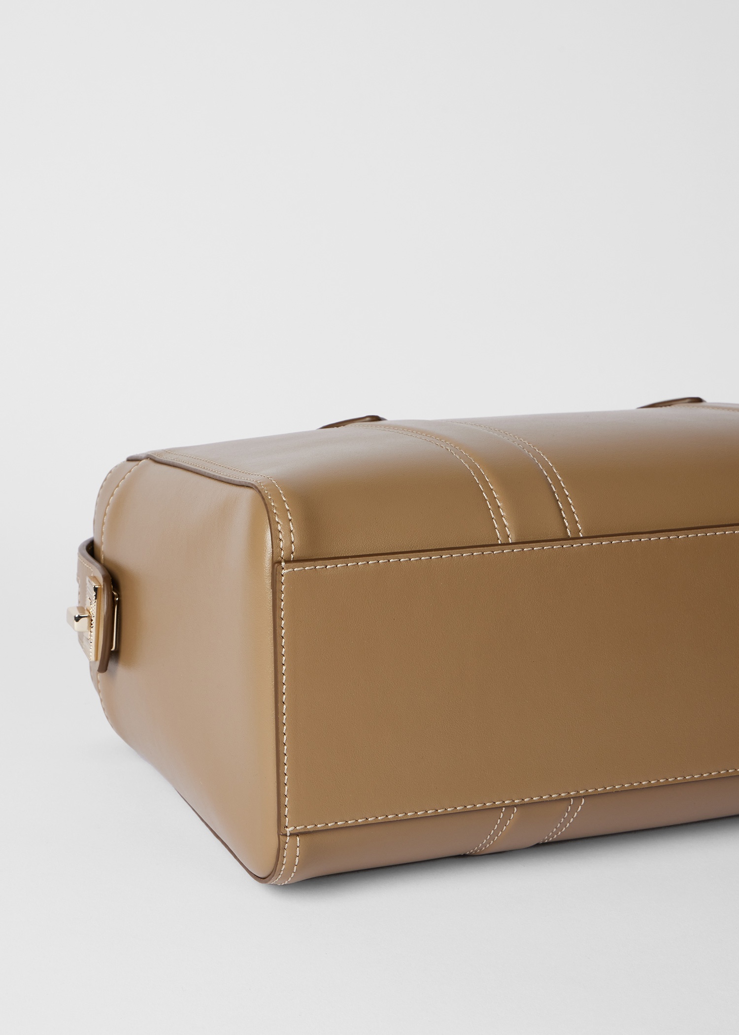 Women's Khaki Smooth Leather Boston Bag - 4