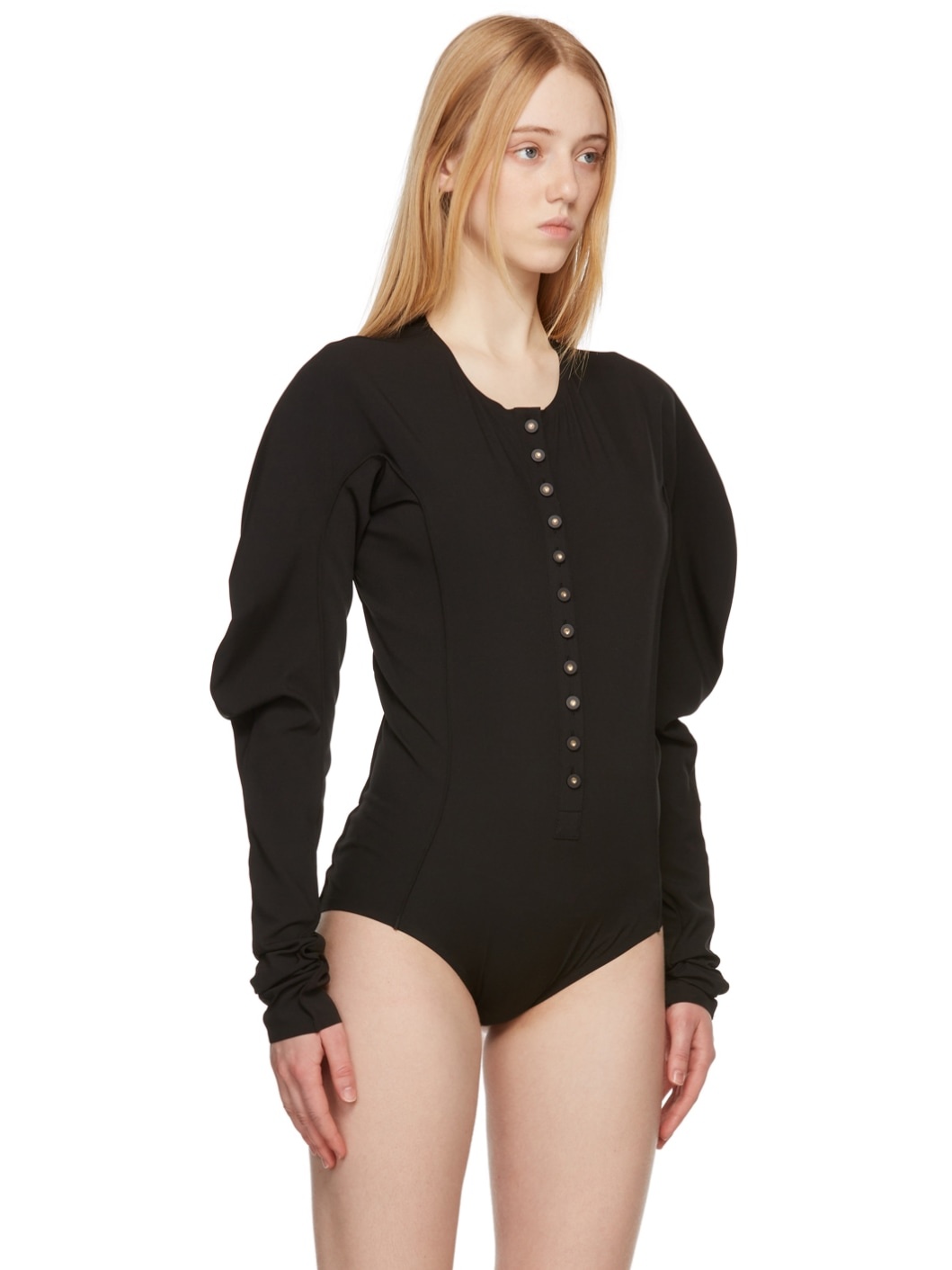 Black Slim Buttoned Bodysuit - 4