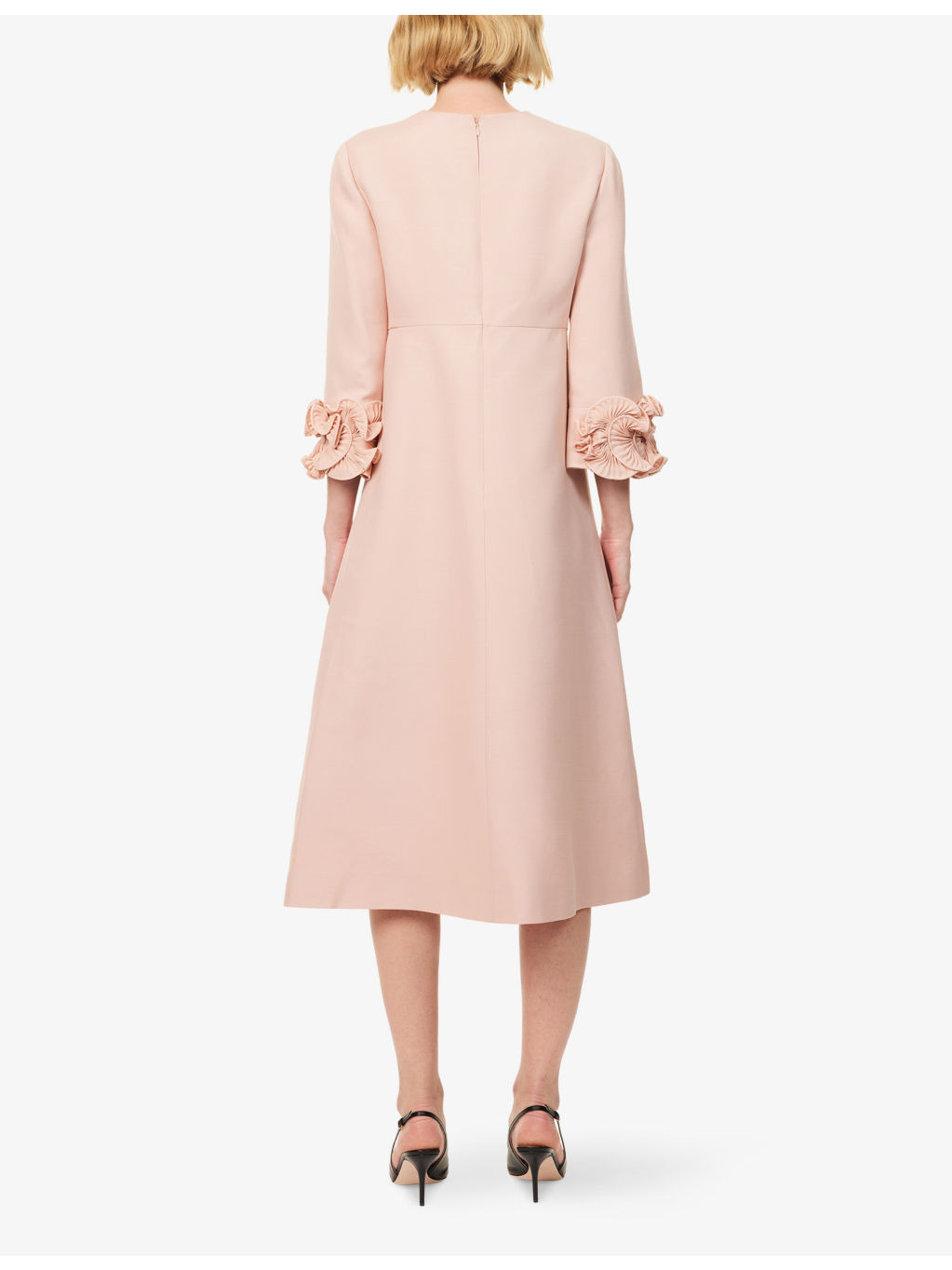Embellished Thee-Quarter Sleeves Wool And Silk Midi Dress - 4