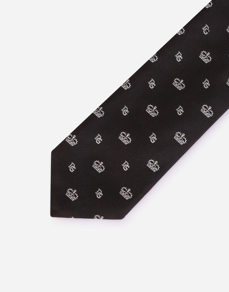 Silk jacquard blade tie with crown and logo (6 cm) - 3