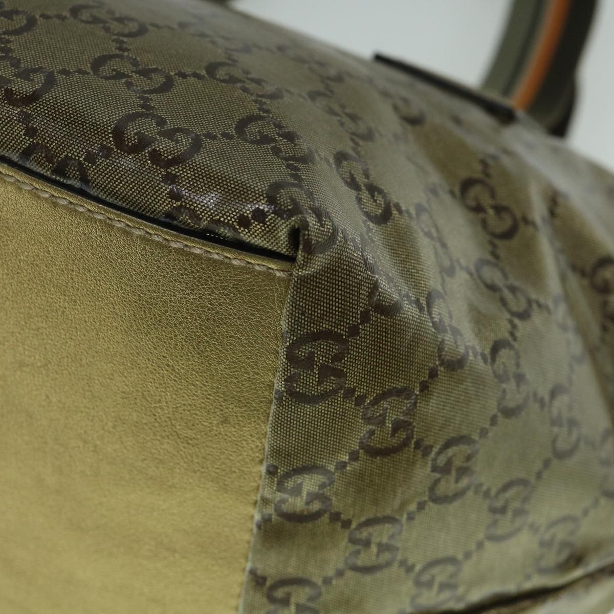GUCCI GG Crystal Sherry Line Tote Bag Gold Tone Brown Gray - 13