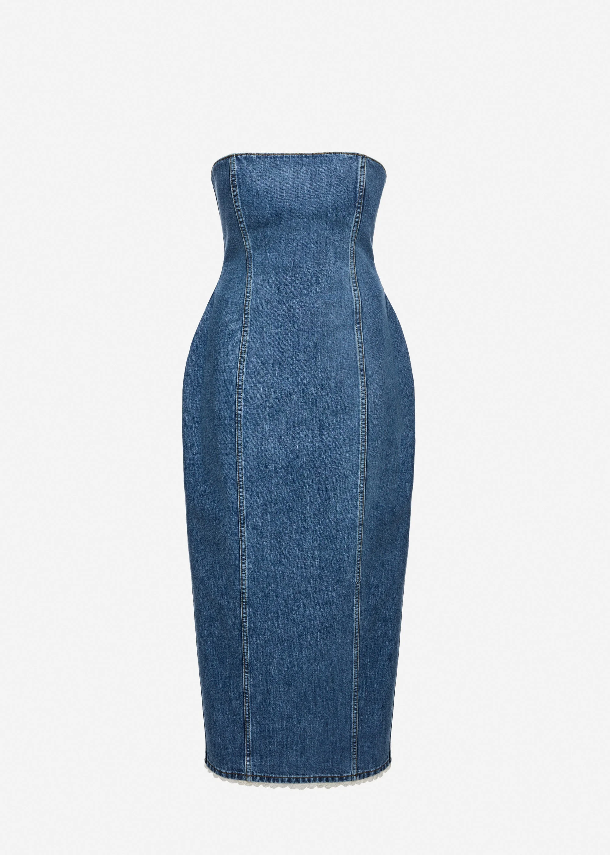 Strapless denim midi dress in dark blue - 1