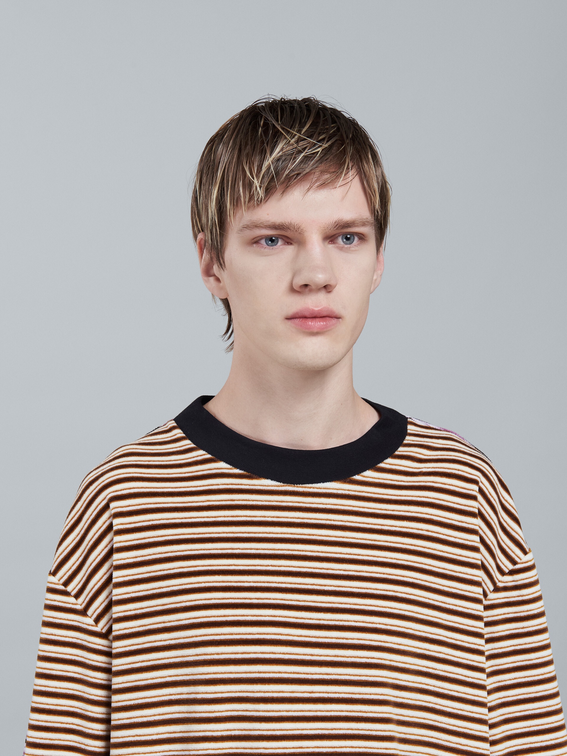 STRIPED VELOUR LONG-SLEEVED T-SHIRT - 4