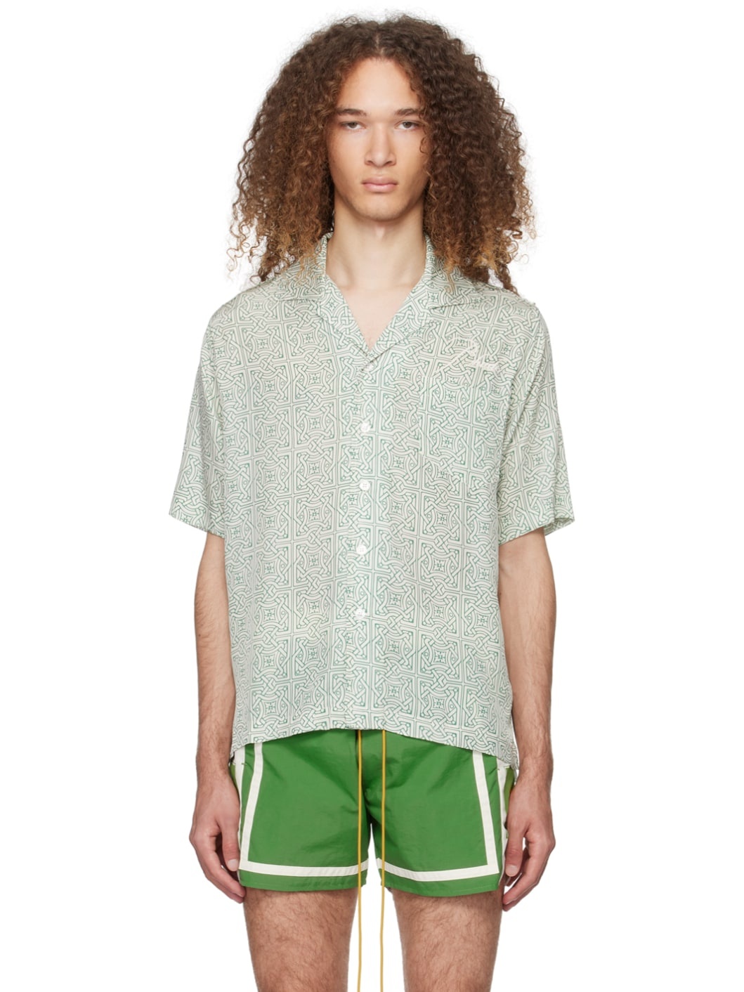 Off-White & Green Cravat Shirt - 1