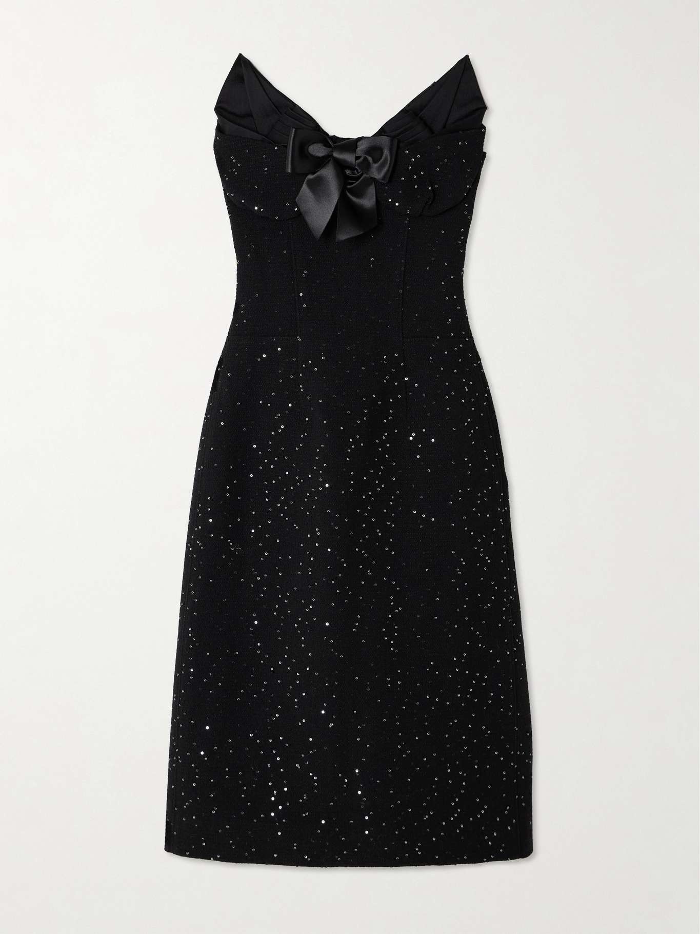 Strapless satin and faille-trimmed sequined wool-blend midi dress - 1