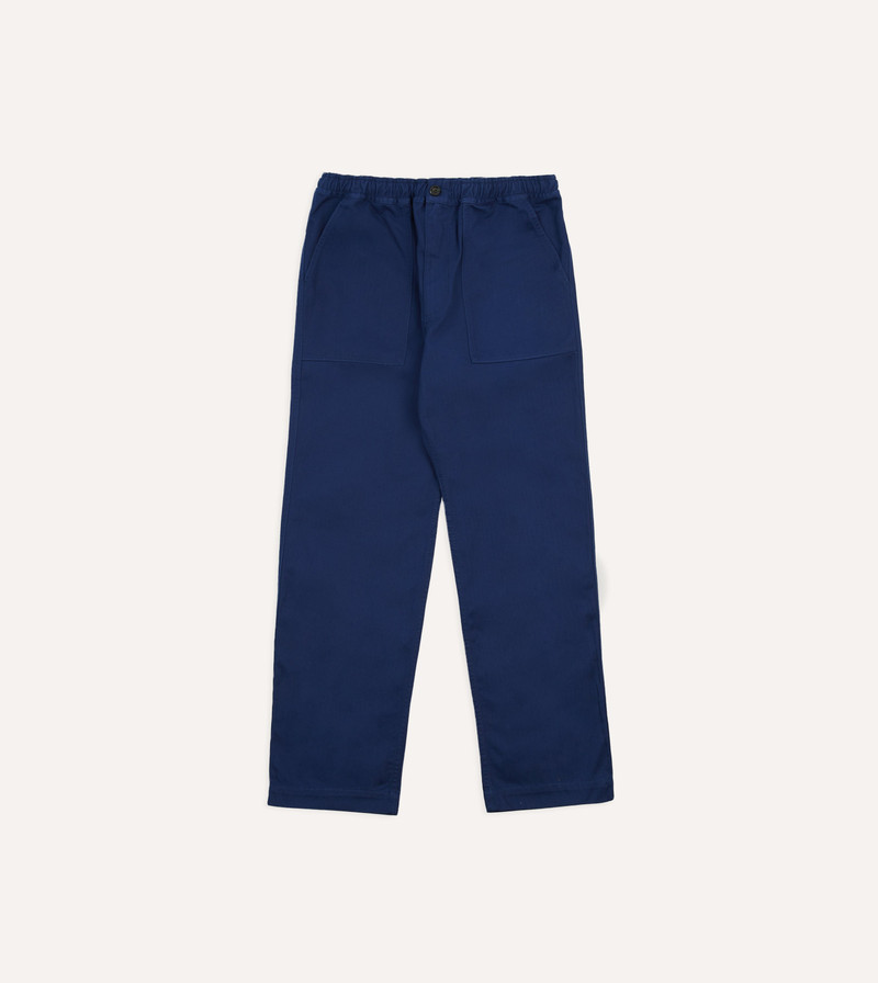 Navy Herringbone Twill Cotton Drawstring Trousers - 1