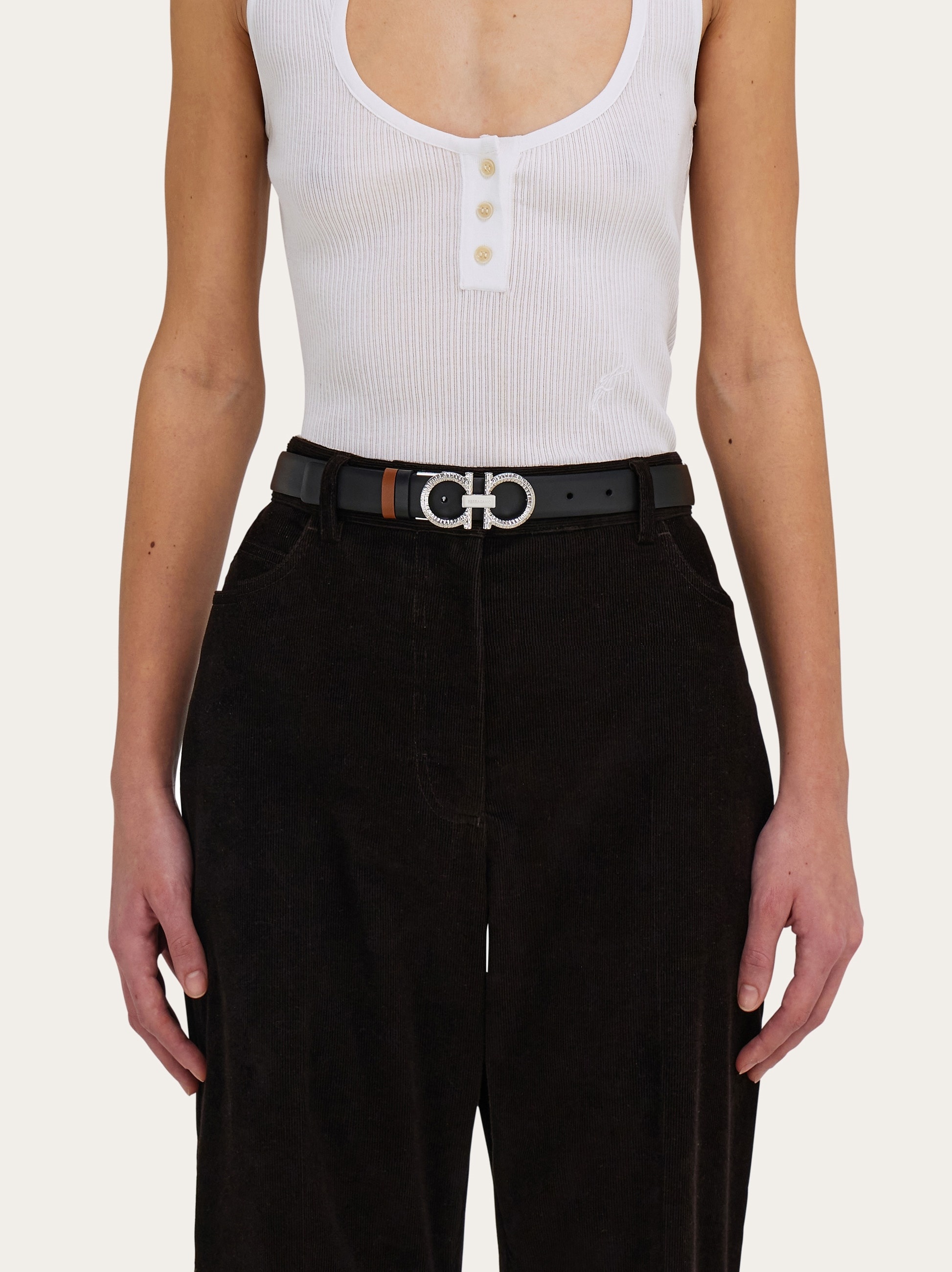 Reversible and adjustable belt with hammered Gancini - 4