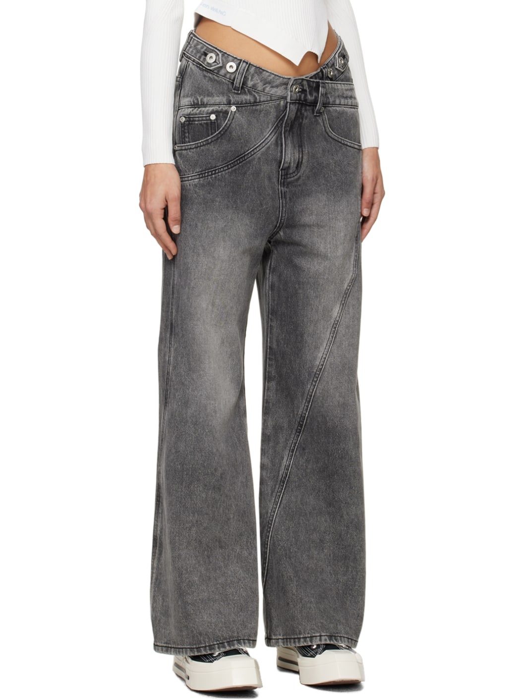 Gray Cross Waistband Jeans - 2
