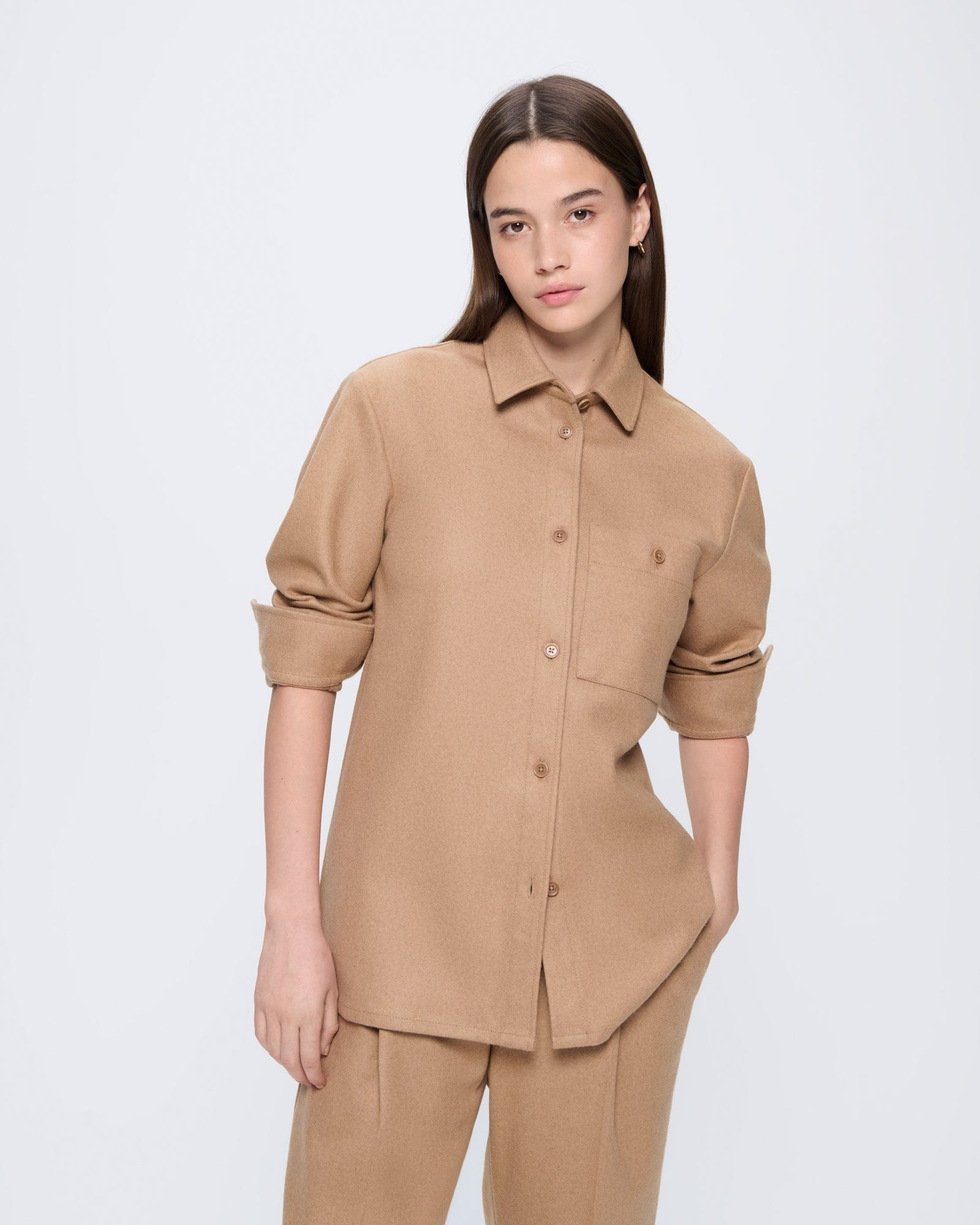 Womens Recycled Wool Long-Sleeve Shirt - Desert Camel - 3