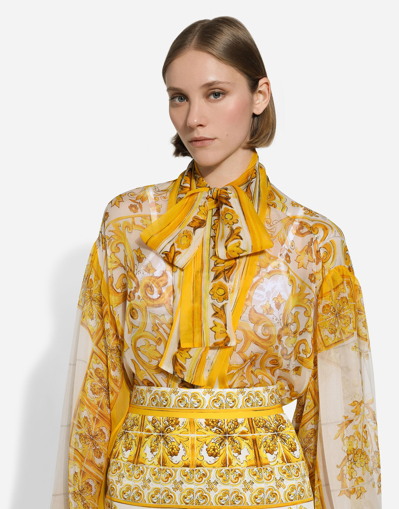 Chiffon pussy-bow shirt with majolica print 5