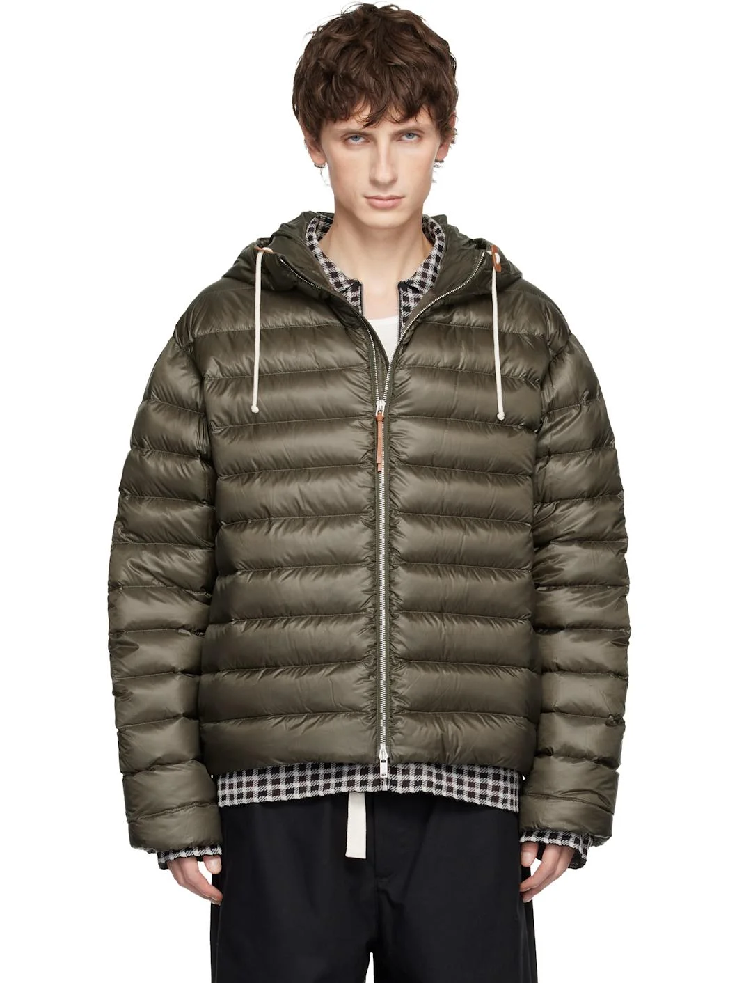 Khaki Hooded Down Jacket - 1