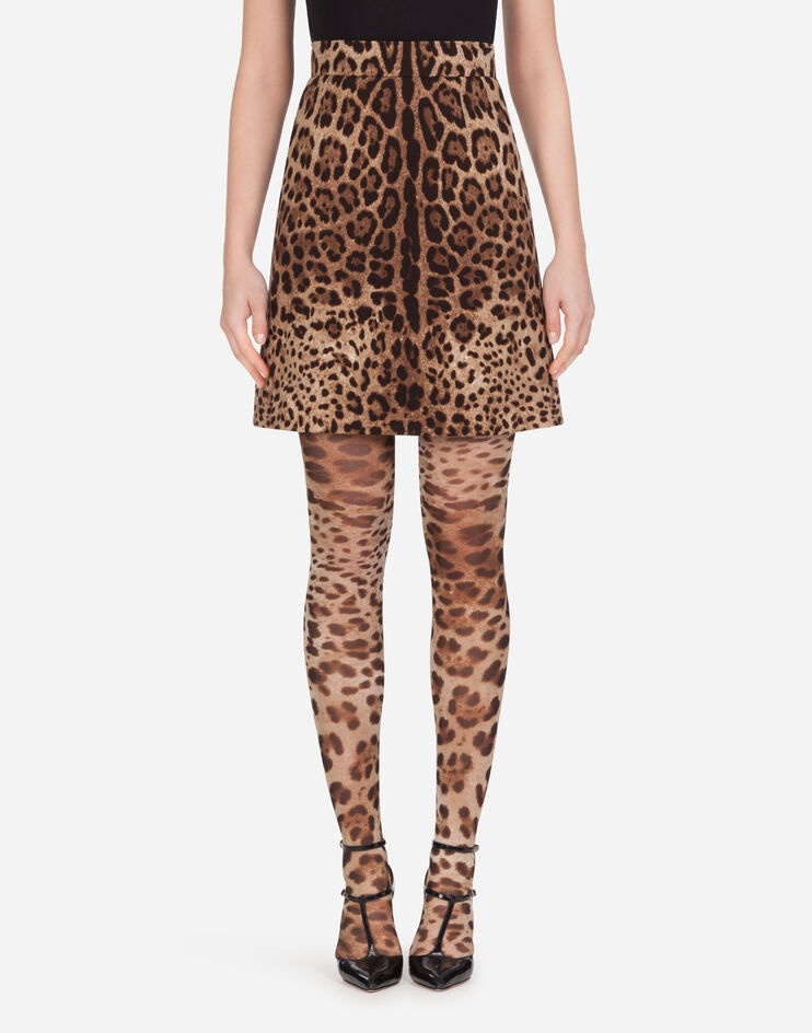 Short skirt in leopard-print double crepe - 1