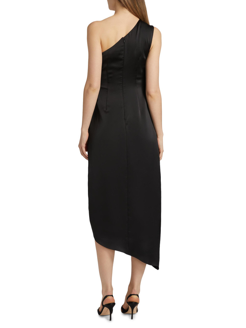 Women's Malika Ruffled Satin One-Shoulder Midi-Dress - Black 5