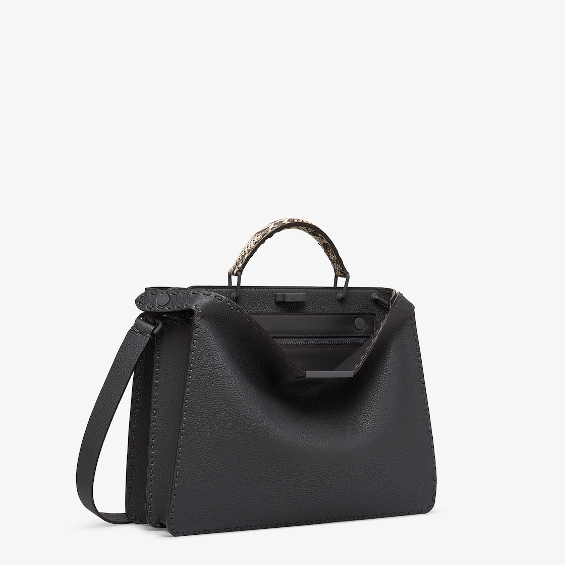 Medium Peekaboo ISeeU bag, made of dark gray Cuoio Romano leather finished with hand stitching. The  - 3