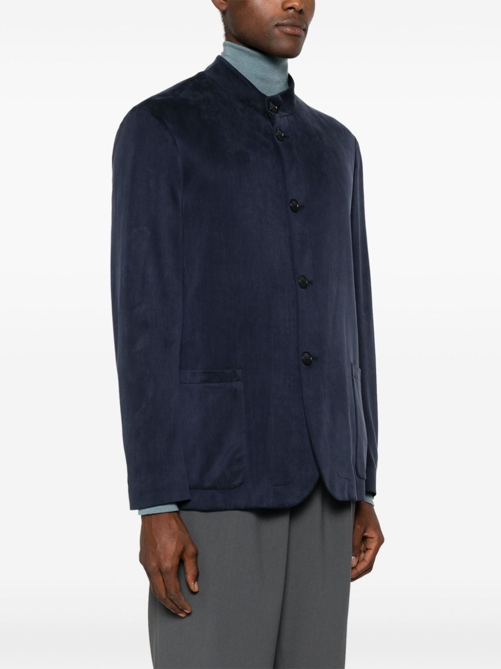single-breasted band-collar blazer - 3