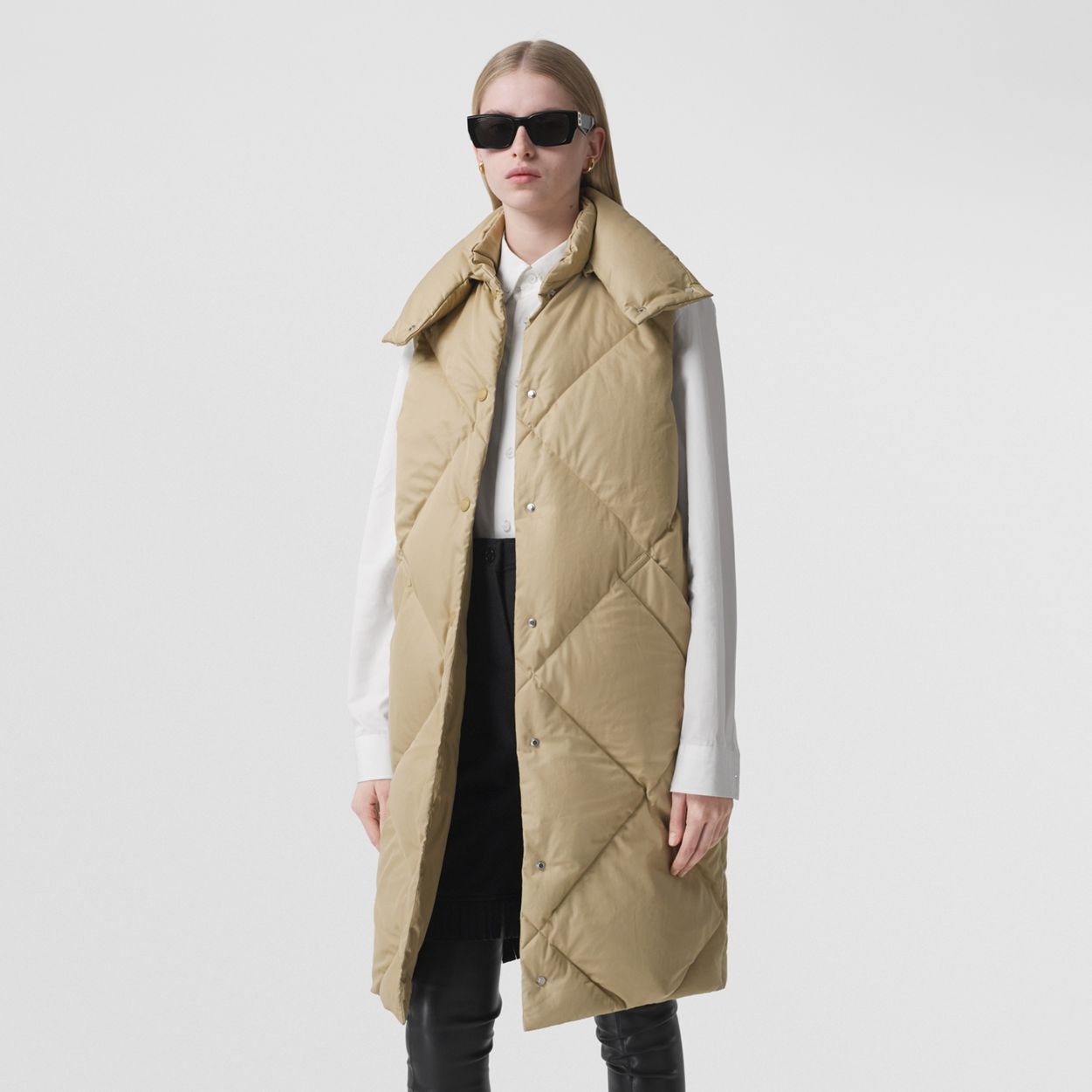 Quilted Cotton Gabardine Funnel Neck Gilet - 6