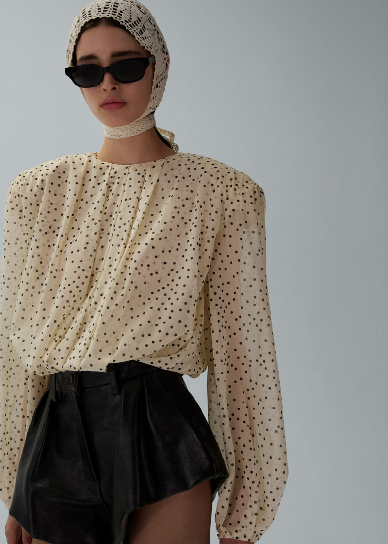 MAGDA BUTRYM Balloon sleeve silk blouse in cream dots outlook