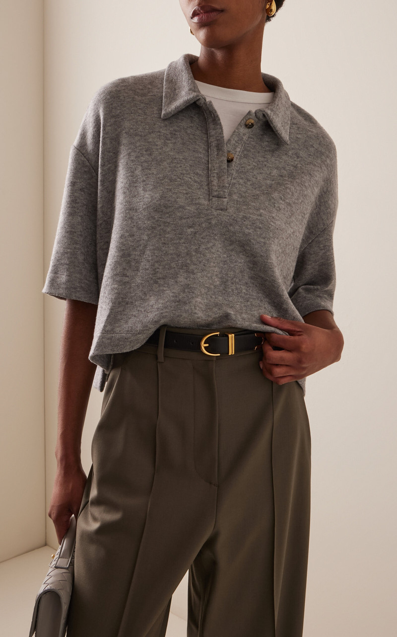 ROSETTA GETTY Cropped Oversized Knit Polo Shirt grey outlook