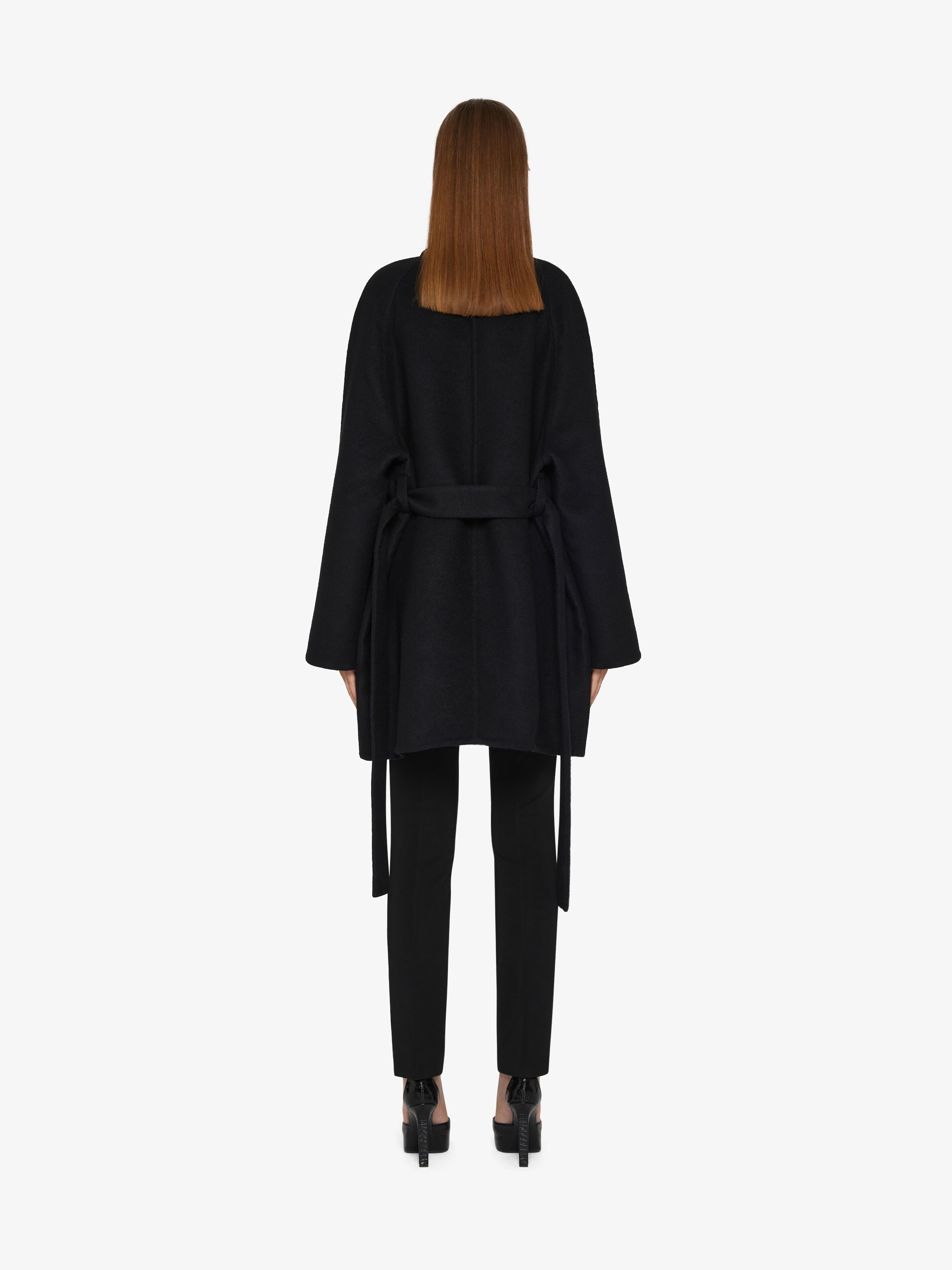 4G DOUBLE-FACE OVERSIZED FIT BELTED COAT IN WOOL AND CASHMERE WITH ASYMETRICAL COLLAR - 4