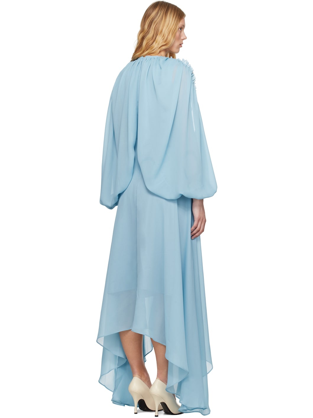 Blue Shirred Poncho Vest Midi Dress - 3