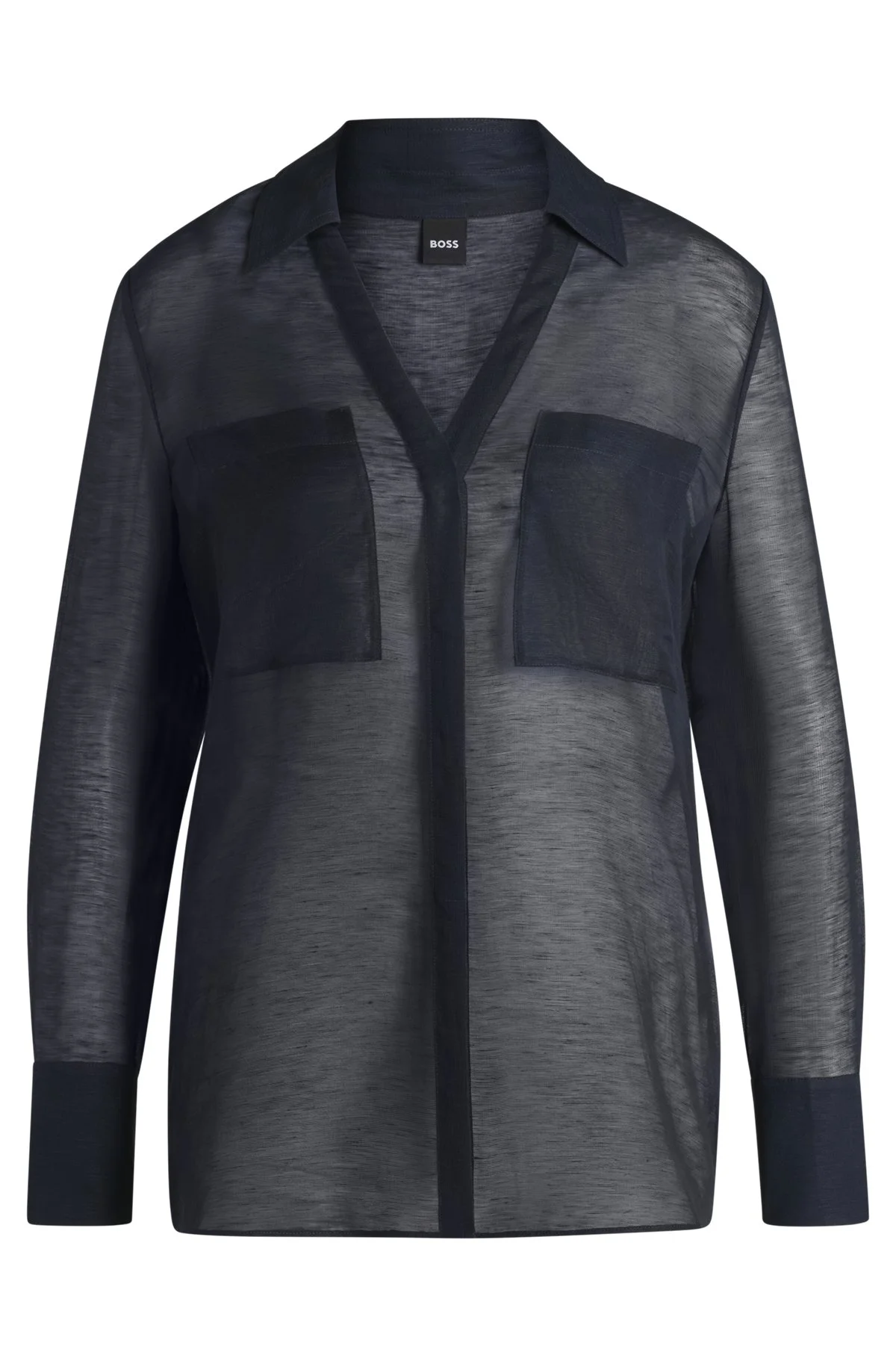 V-NECK BLOUSE IN RAMIE WITH COLLAR DETAIL - 1