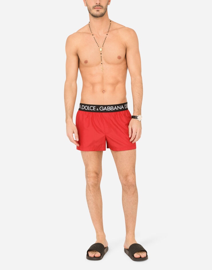 Short swim trunks with branded stretch waistband - 2