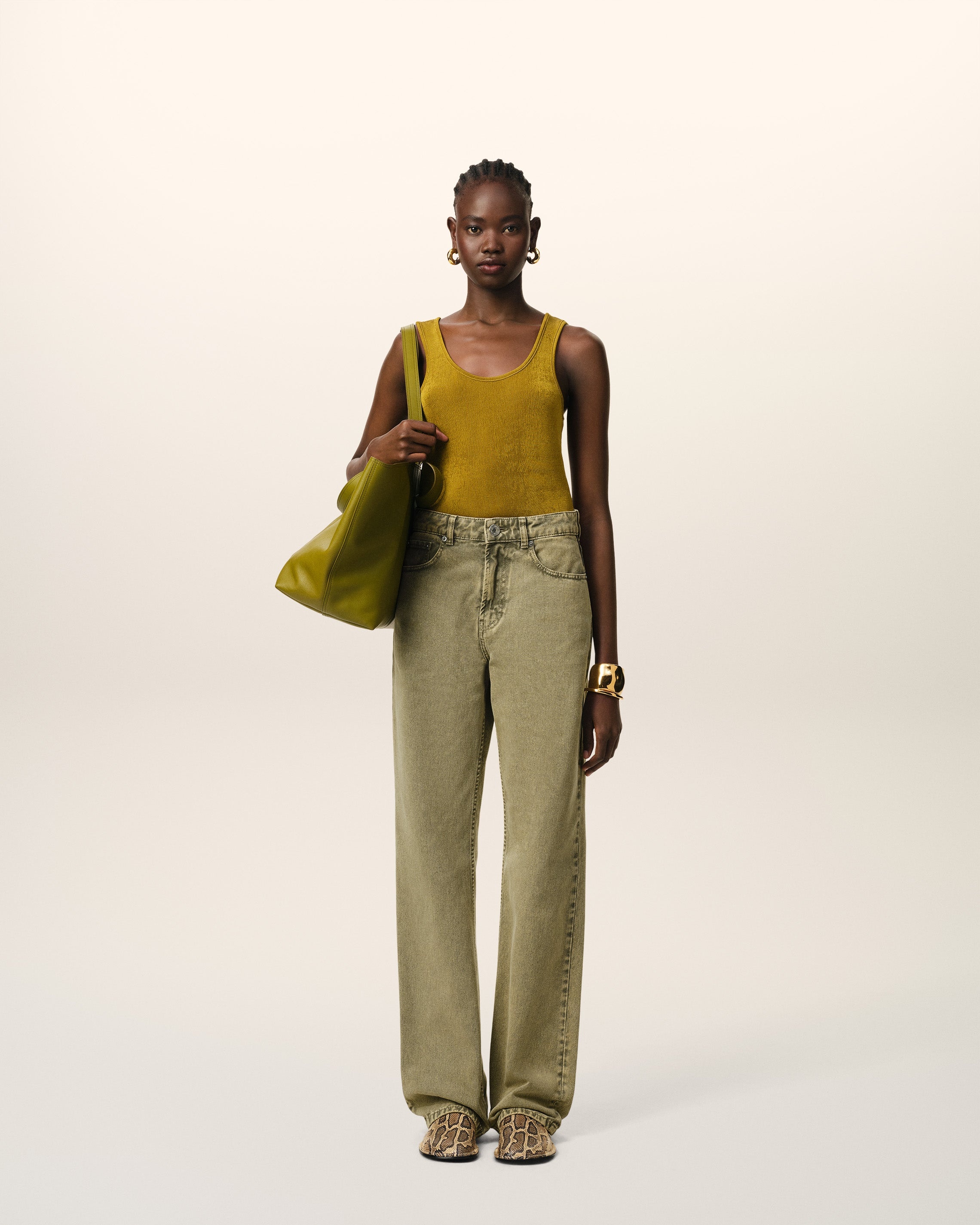 GREEN COTTON LARGE FIT JEANS - 2